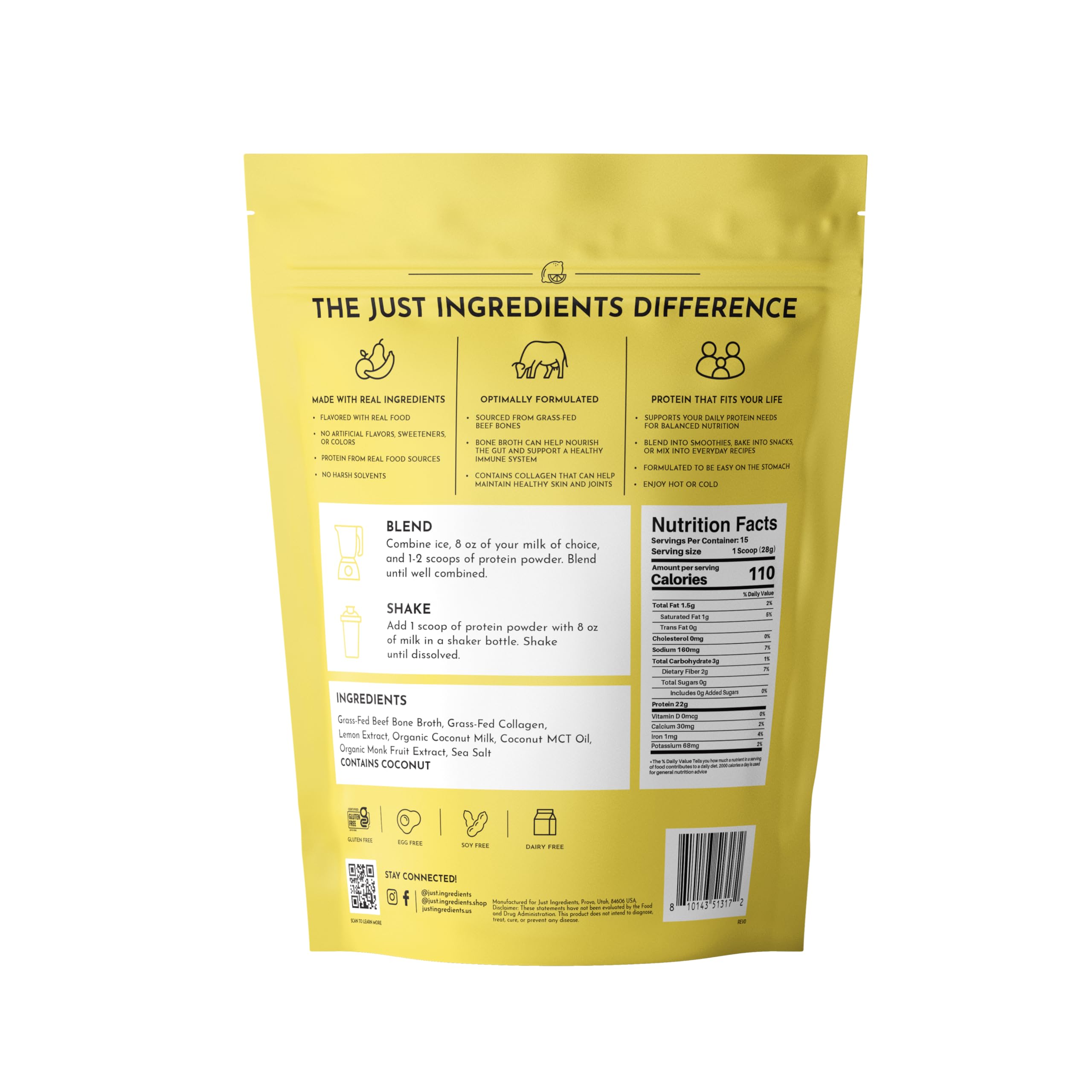 Just Ingredients proteína 21 g por porción para energía diaria