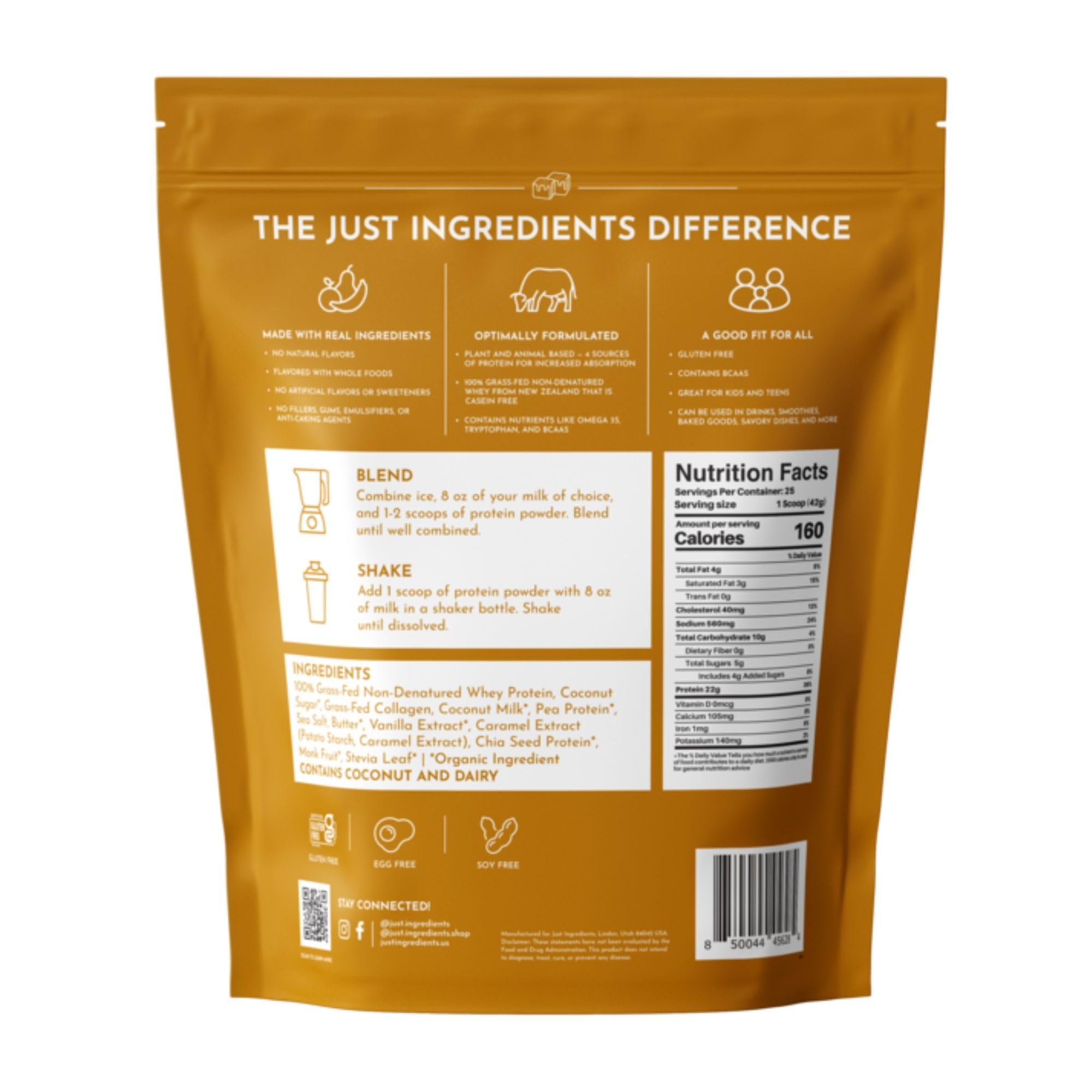 JUST INGREDIENTS Batido con caramelo salado, energía sostenida para entrenos.