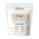 Just Ingredients Proteína Cha: envase frontal, sabor chai cálido para batidos
