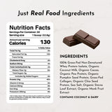 Just Ingredients Proteína chocolate batido cremoso servido en vaso.