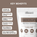 Just Ingredients Proteína chocolate etiqueta transparente revela ingredientes.