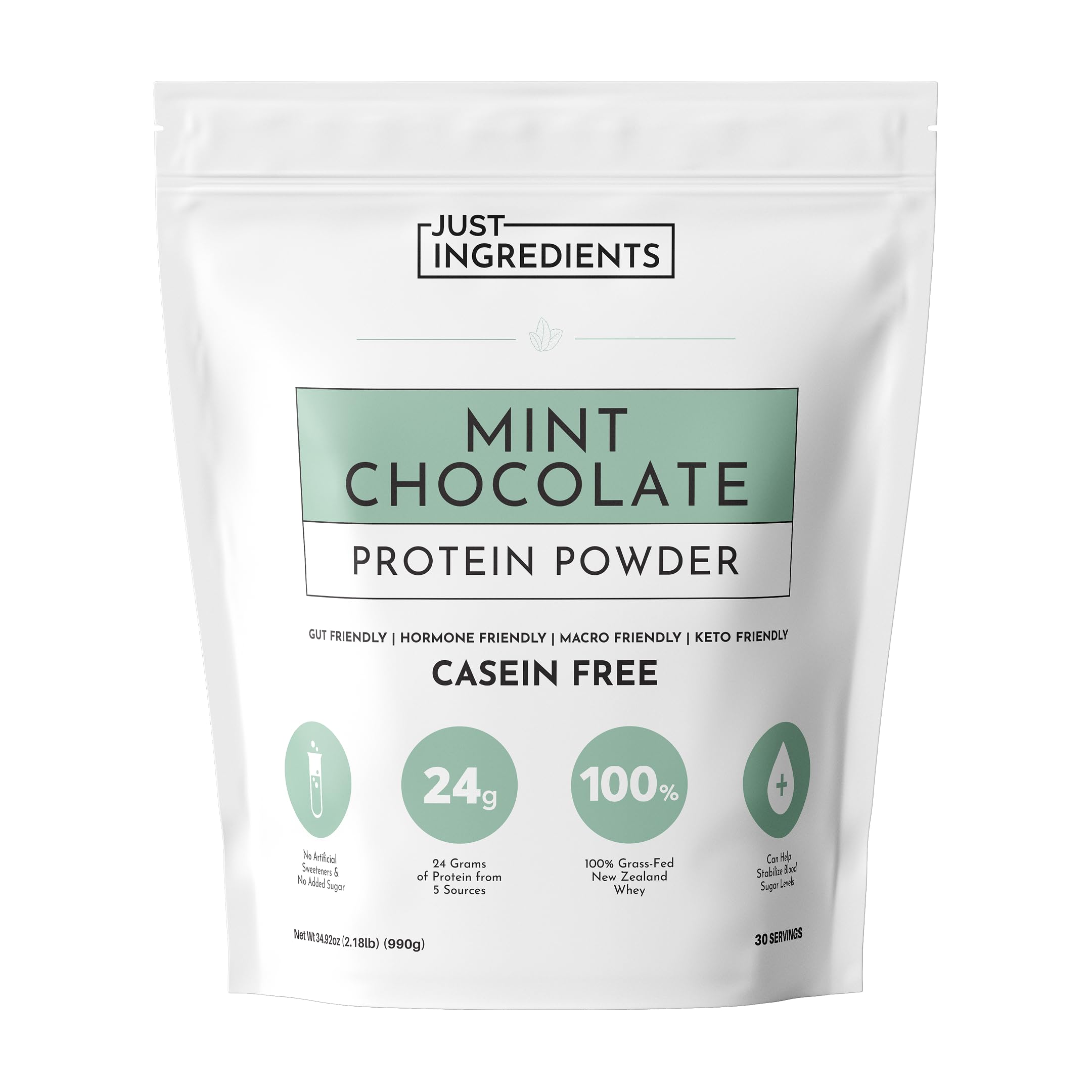 Just Ingredients proteina menta-chocolate en bolsa de 30 porciones para batidos cremosos