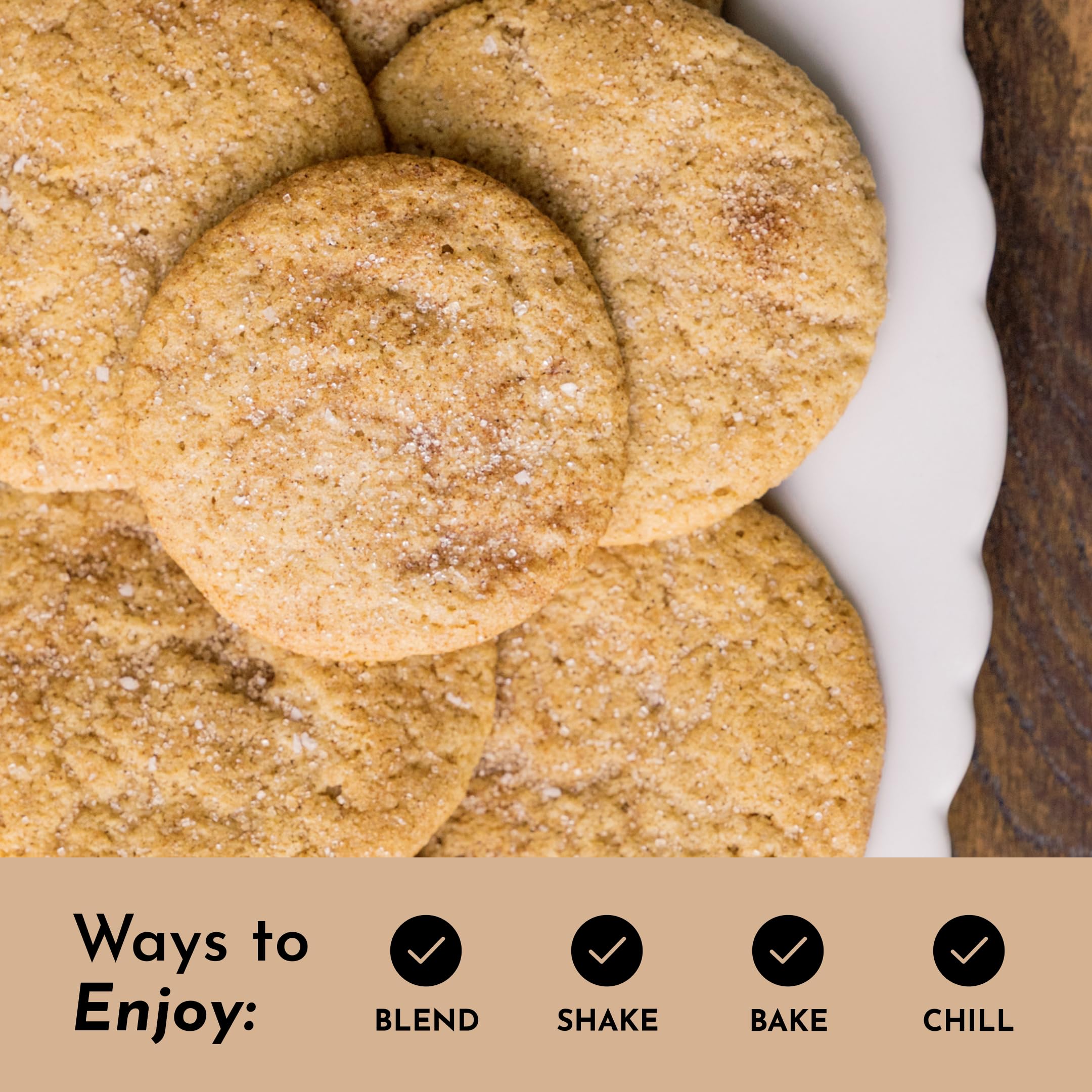 JUST INGREDIENTS Snickerdoodle, etiqueta nutricional clara para planificar ingestas
