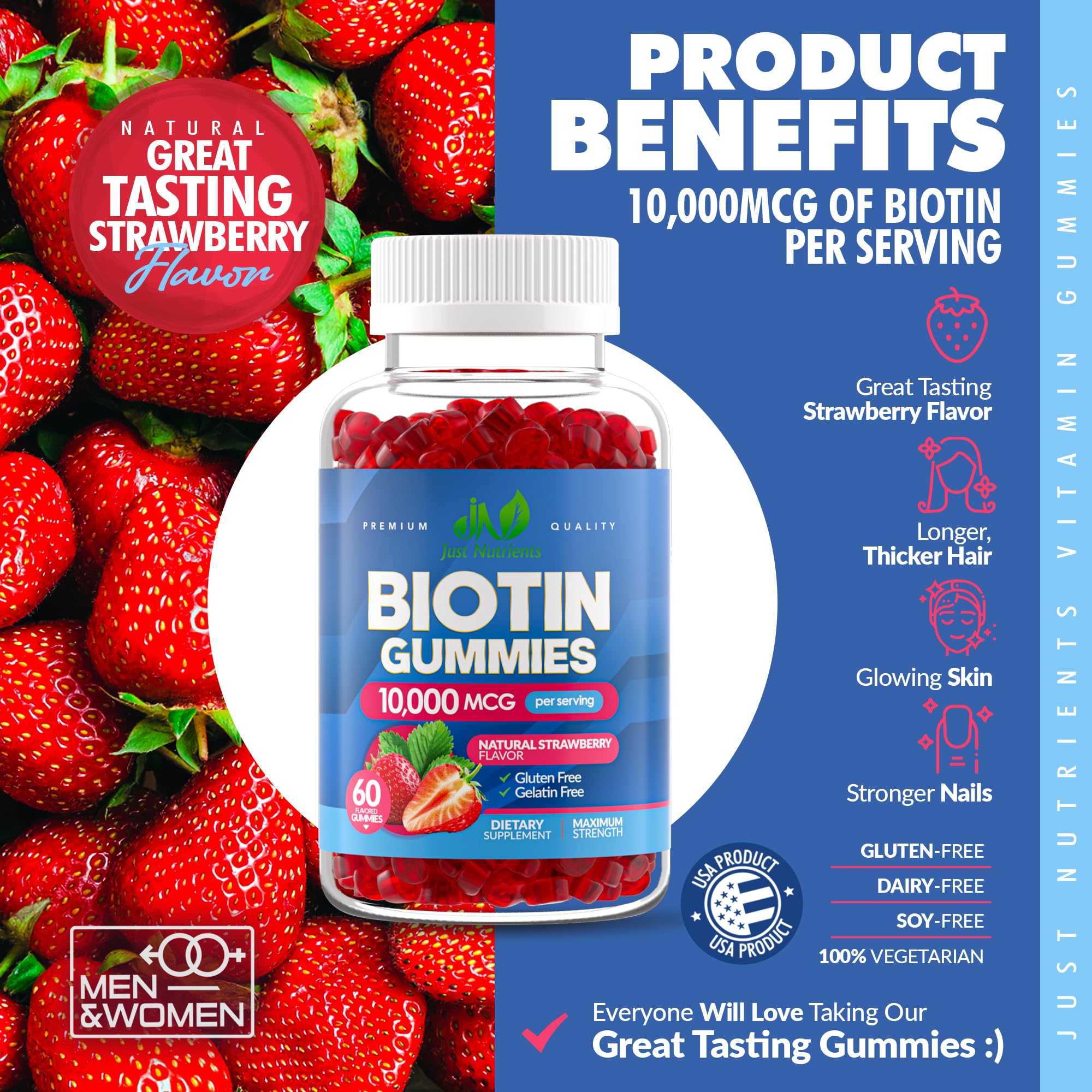 Just Nutrients Biotina 10000mcg gominolas, textura sedosa y sabor agradable