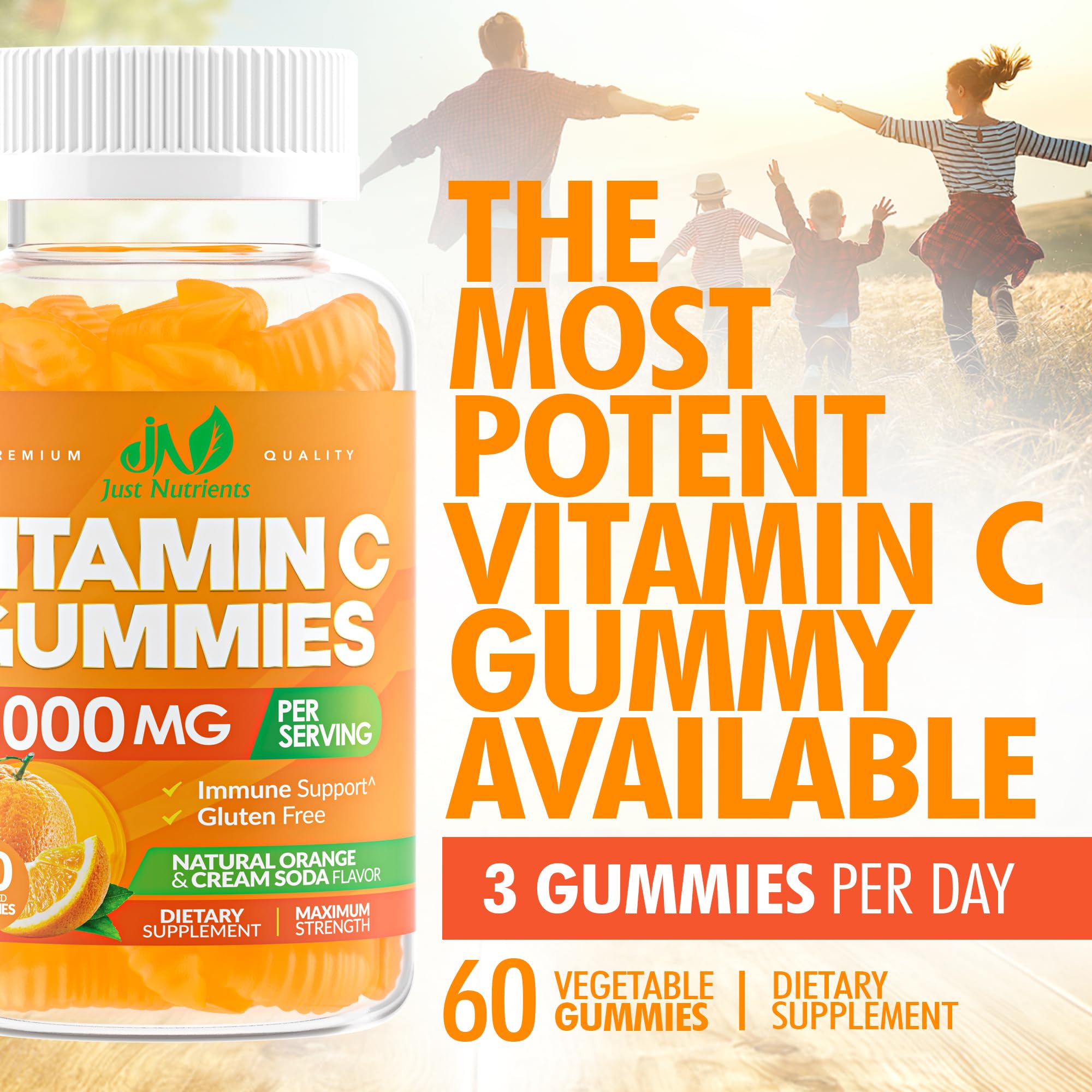 Just Nutrients envase con 60 gomitas para mayor valor y conveniencia.
