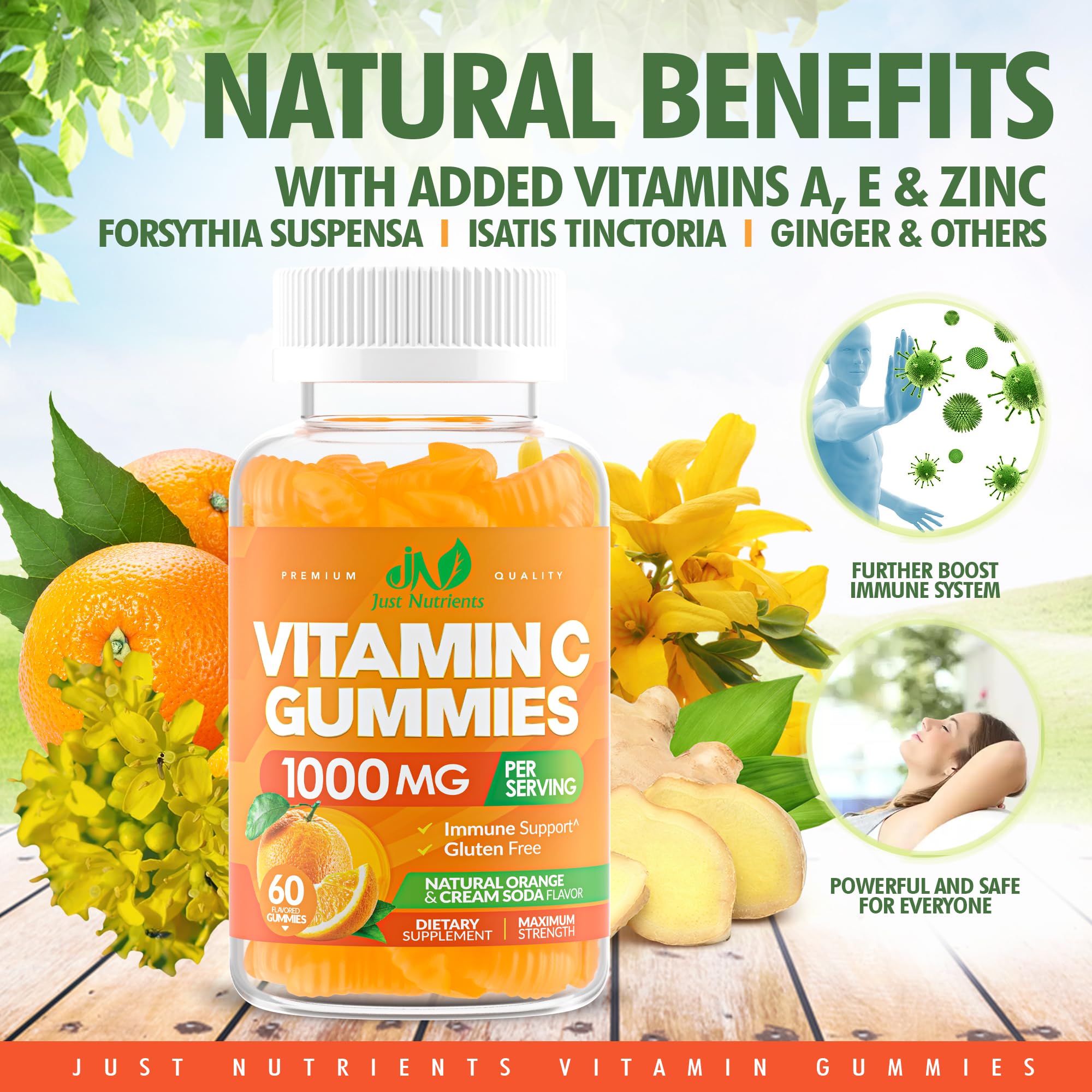 Just Nutrients ingredientes naturales sin gluten ni GMO para estilo de vida vegetariano.