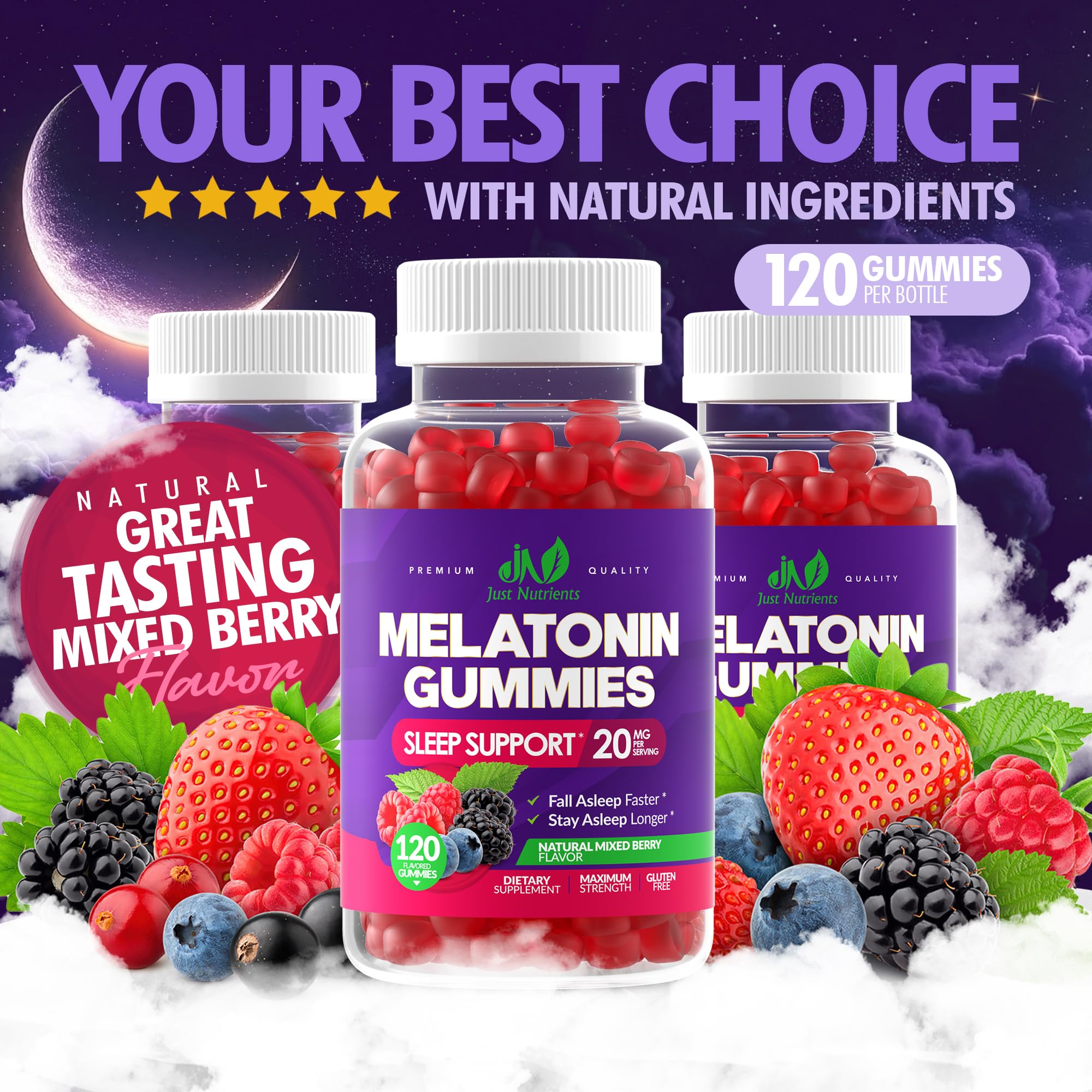 Just Nutrients Melatonina gominolas vegetarianas para consumo diario