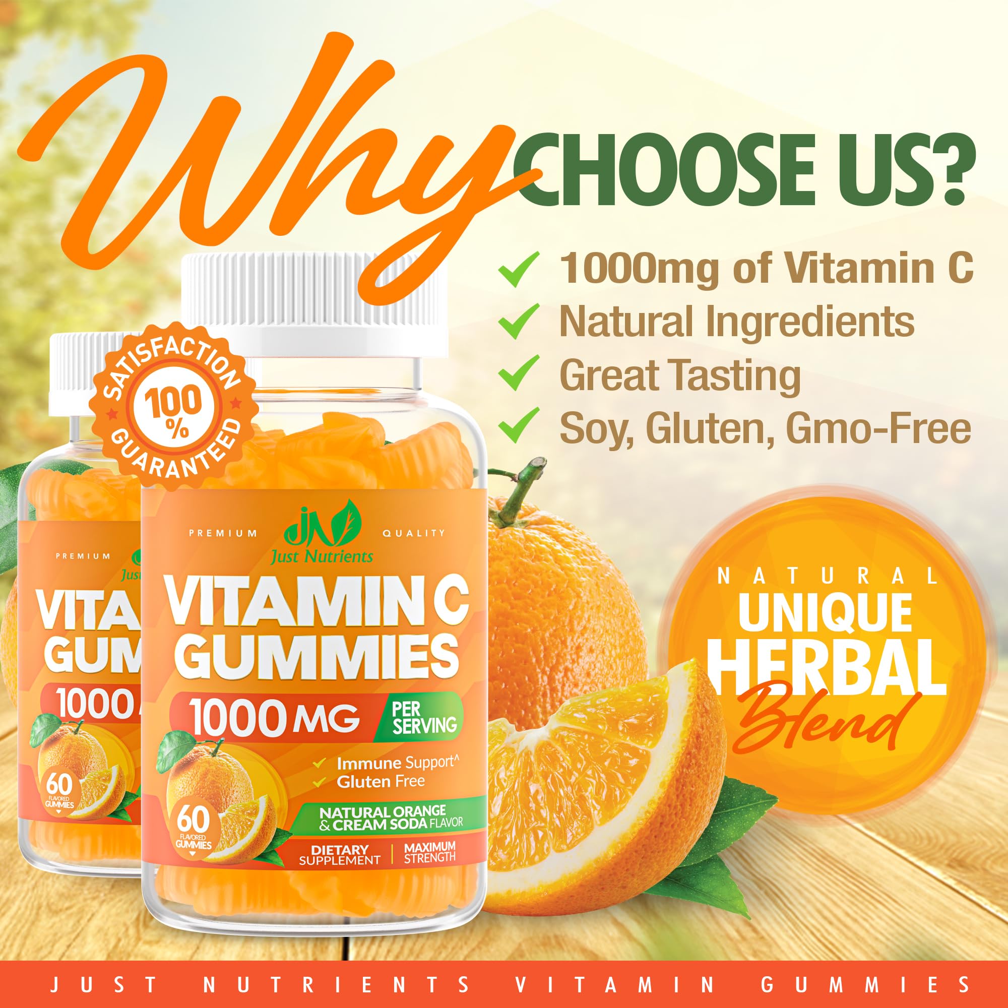 Just Nutrients vitamina C y antioxidantes para salud de la piel y energía cotidiana.