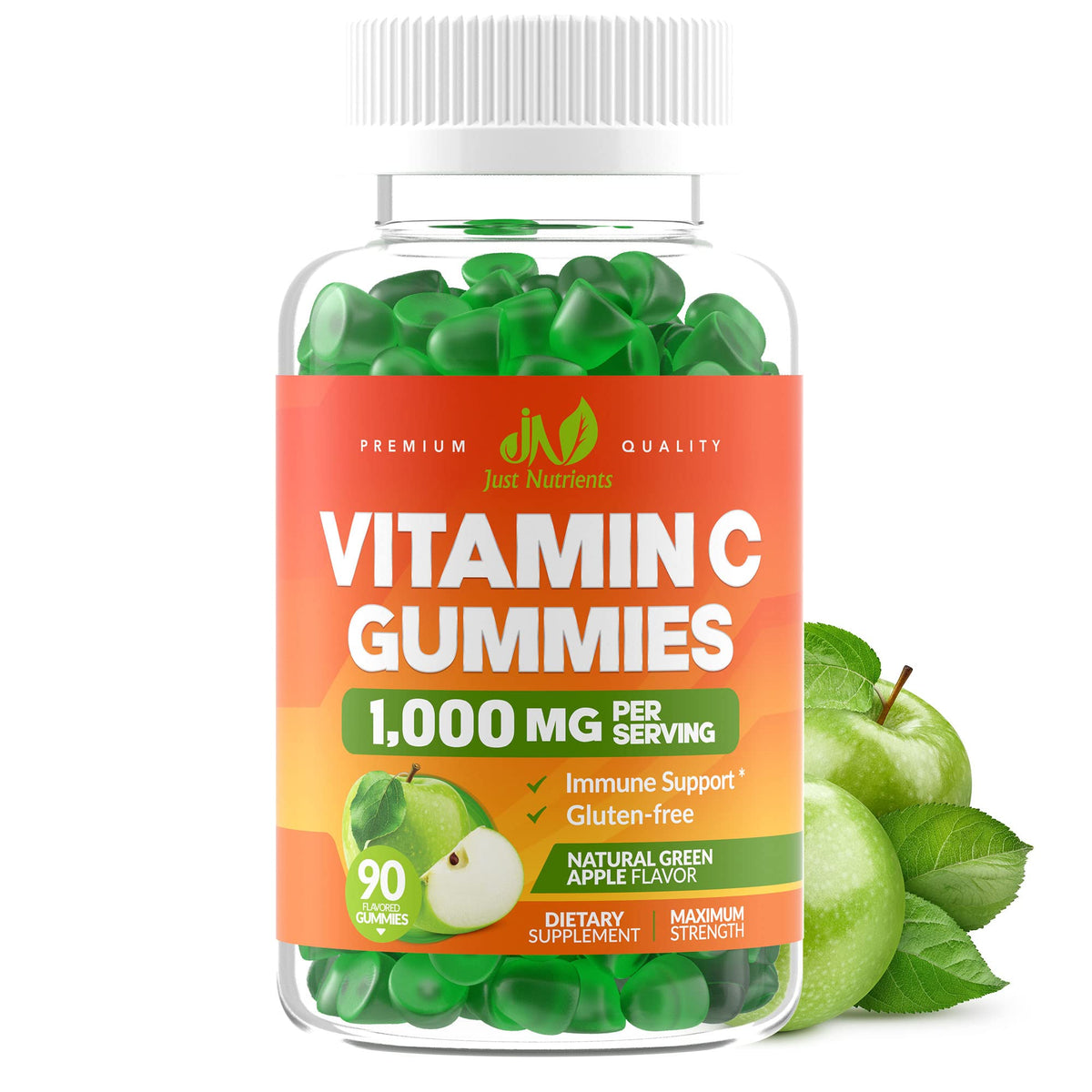 Just Nutrients Vitamina C 1000 mg gomitas en botella para consumo diario.