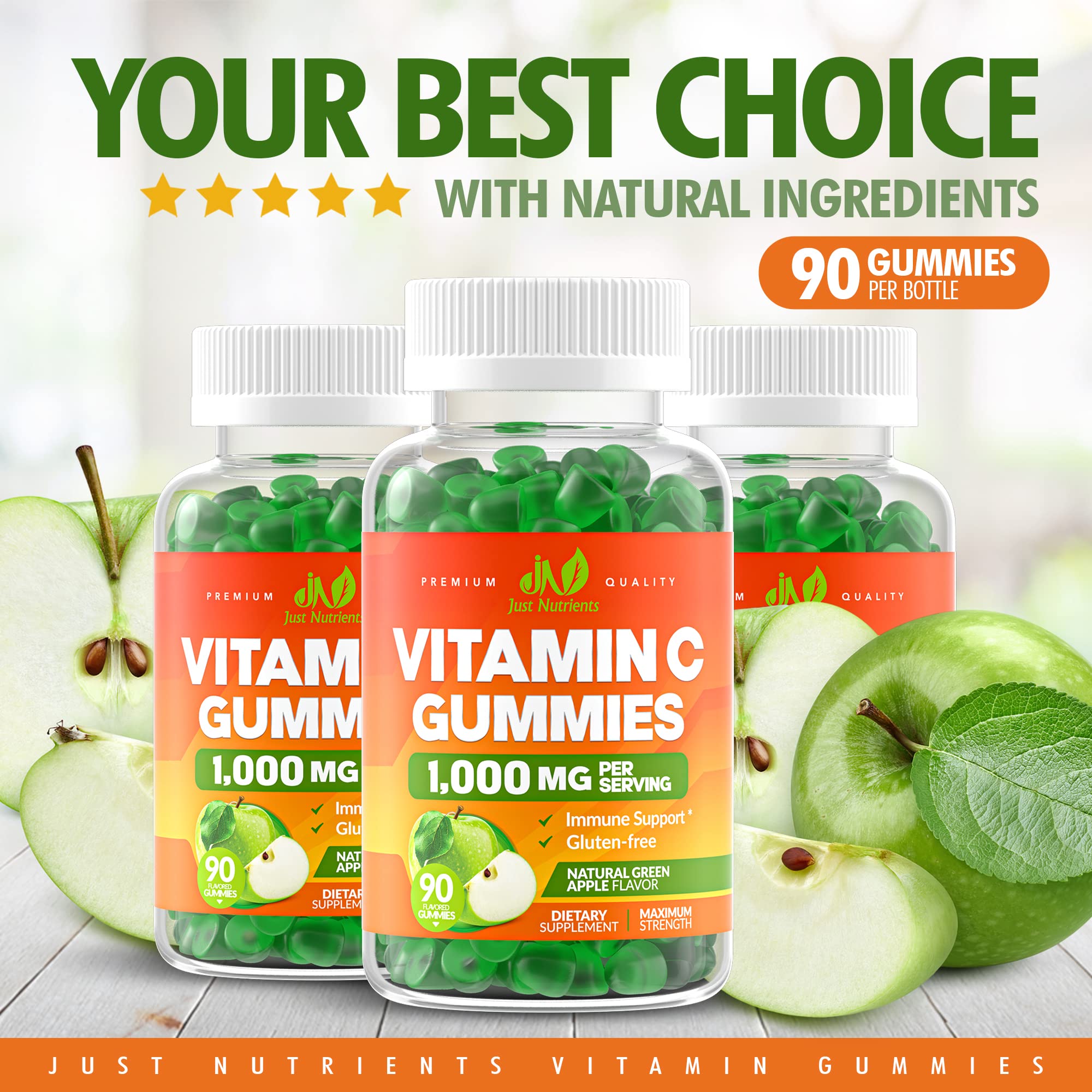 Just Nutrients Vitamina C 1000 mg gomitas para toda la familia, dosis conveniente.