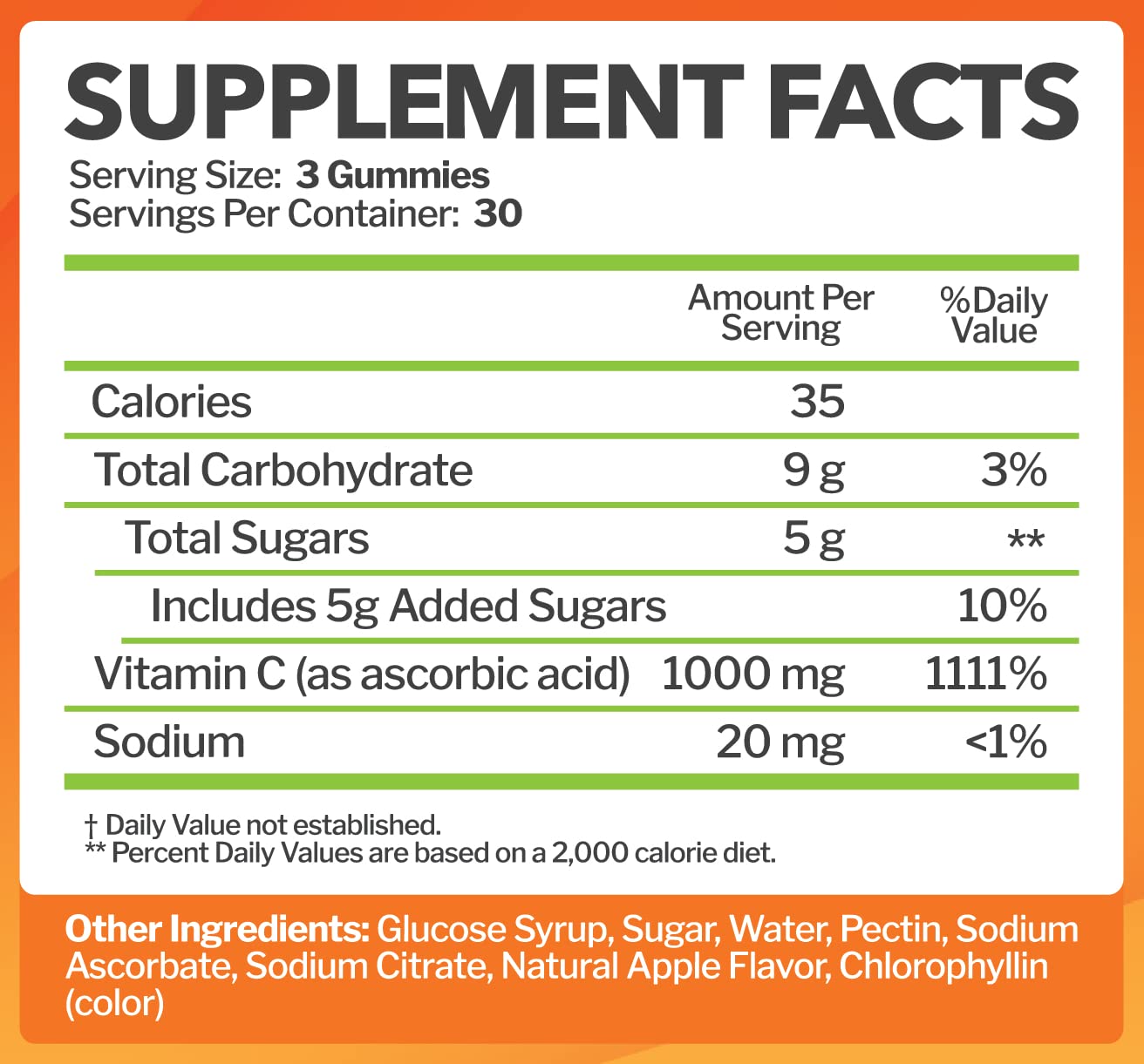 Just Nutrients Vitamina C 1000 mg gomitas sin gluten y sin OGM.