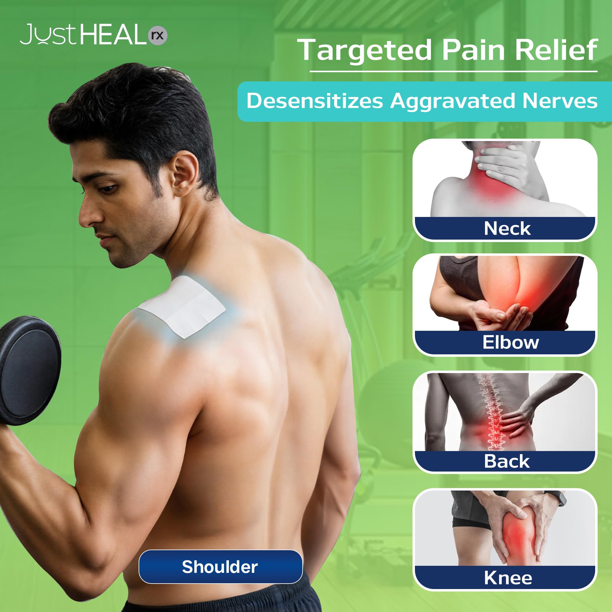 JustHeal RX parches lidocaína 4% – sin fragancia para uso discreto en cualquier lugar