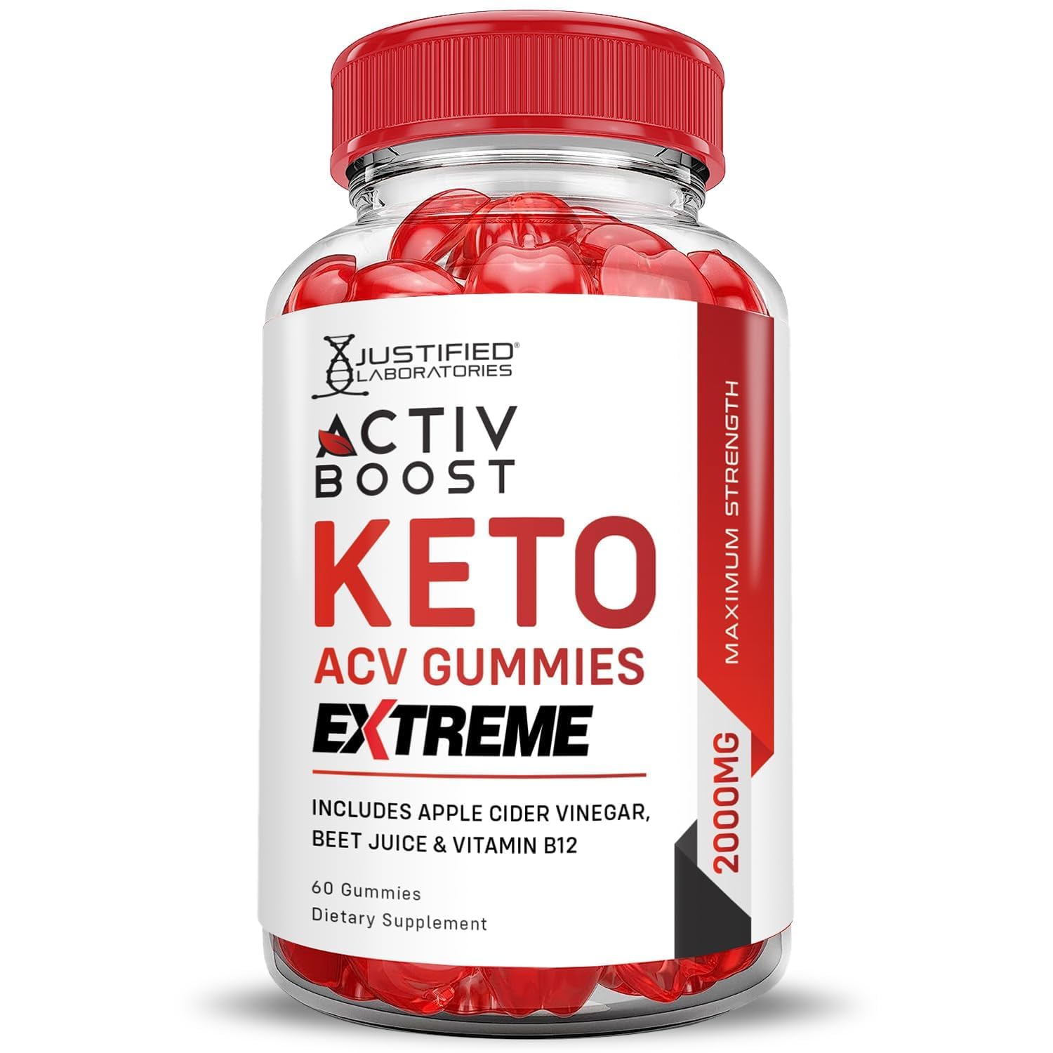 Justified Laboratories Activboost Gomitas, sello vegano y libre de OGM para vegetarianos.
