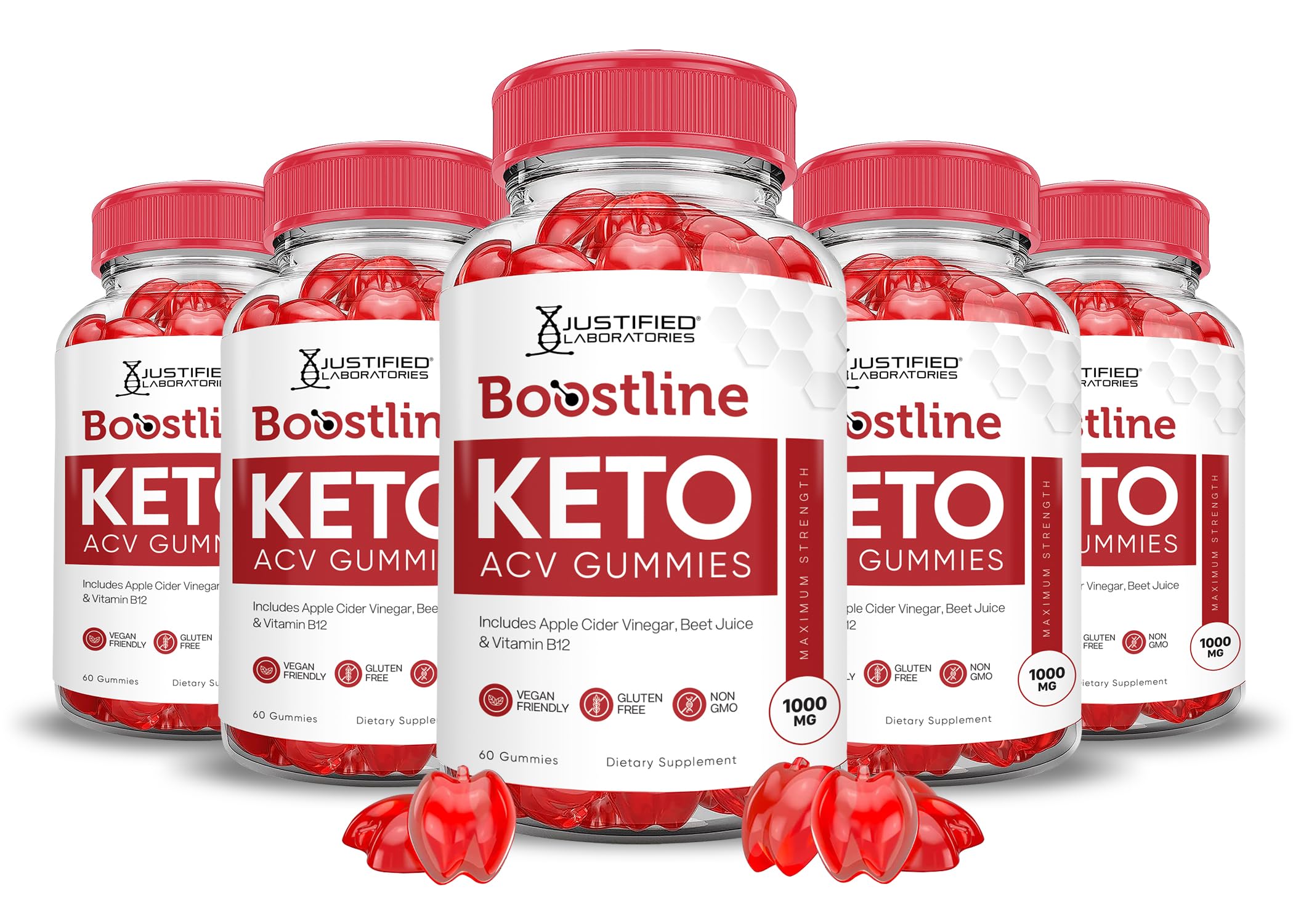 Justified Laboratories Boostline Keto ACV Gummies en botella, fácil de tomar a diario