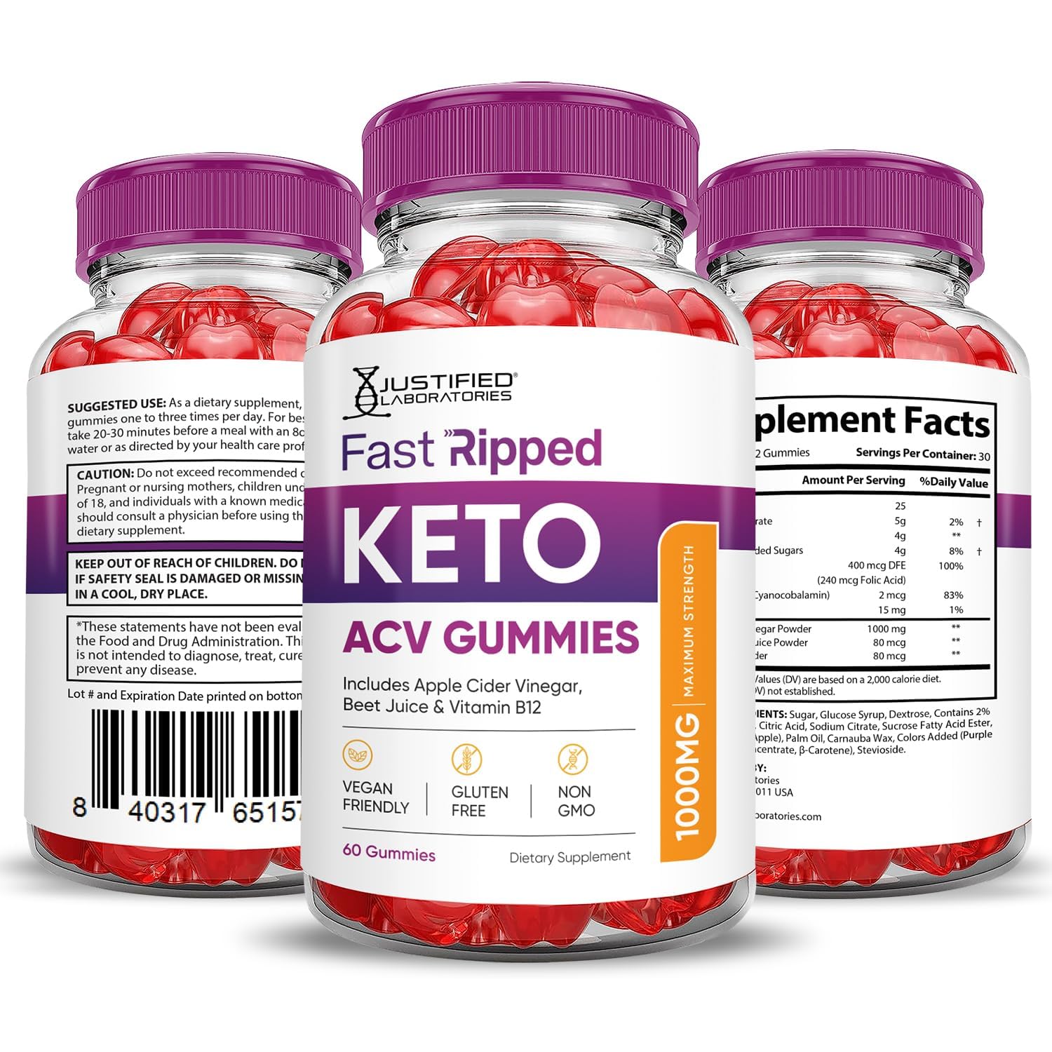 Justified Laboratories gomitas vegan sin OGM: opción apta para diversas dietas.
