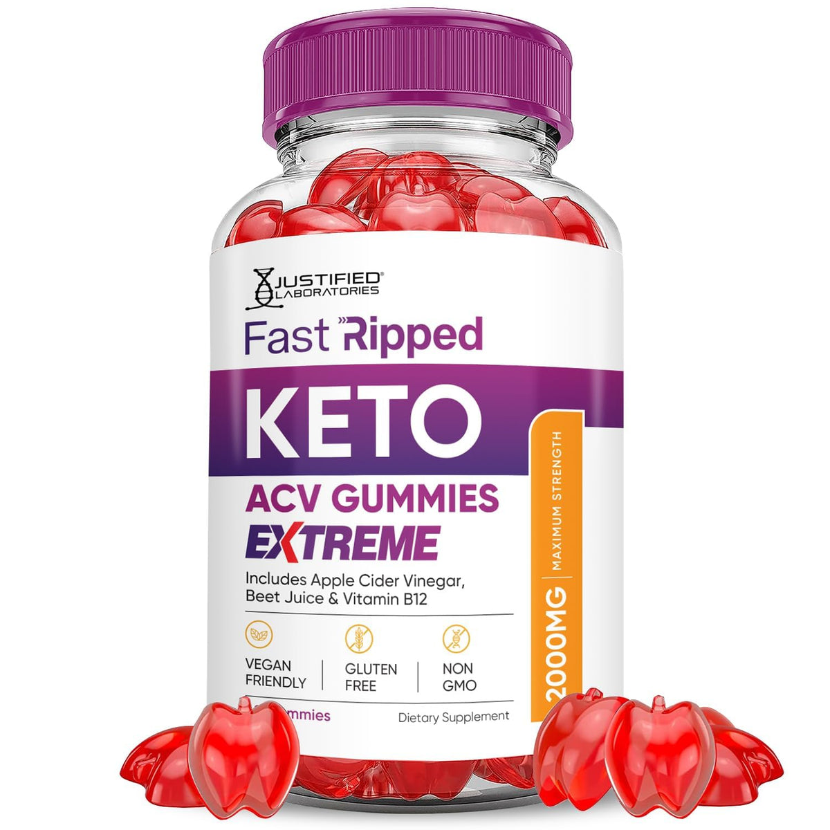Justified Laboratories Fast Ripped ACV Gummies envase práctico para la rutina diaria.