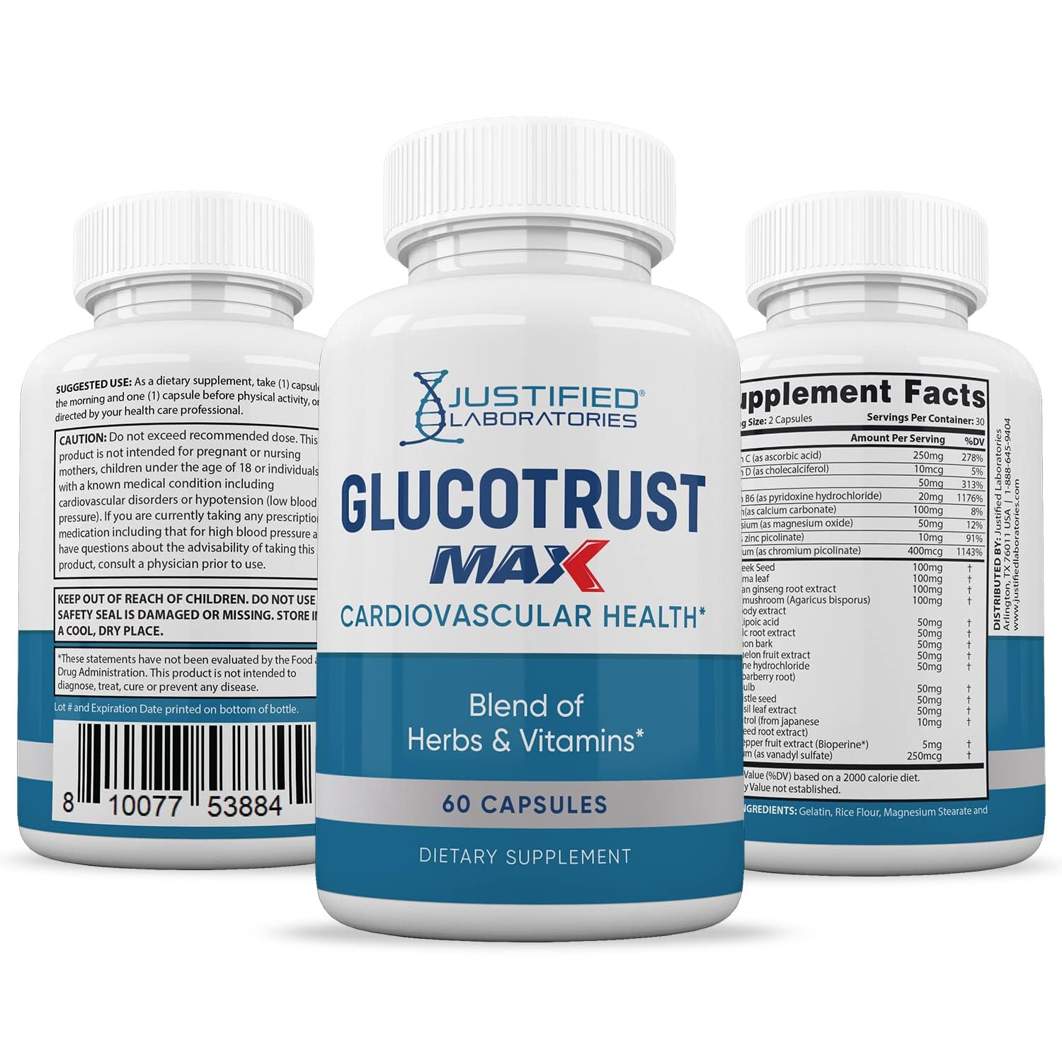 Justified Laboratories Glucotrust Max, kit salud para hábitos de bienestar