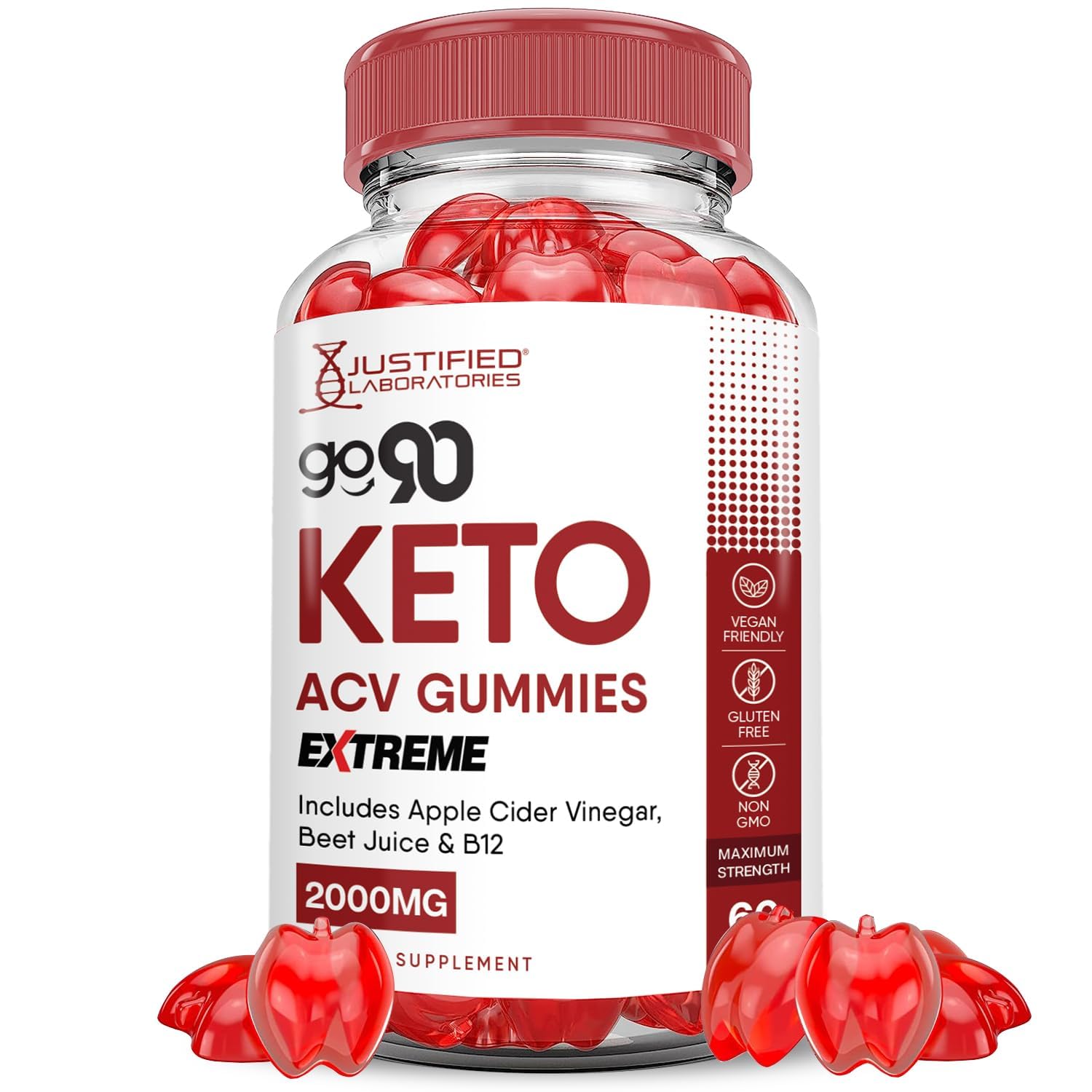 Justified Laboratories Go 90 Keto ACV gomitas sabor manzana para consumo práctico diario