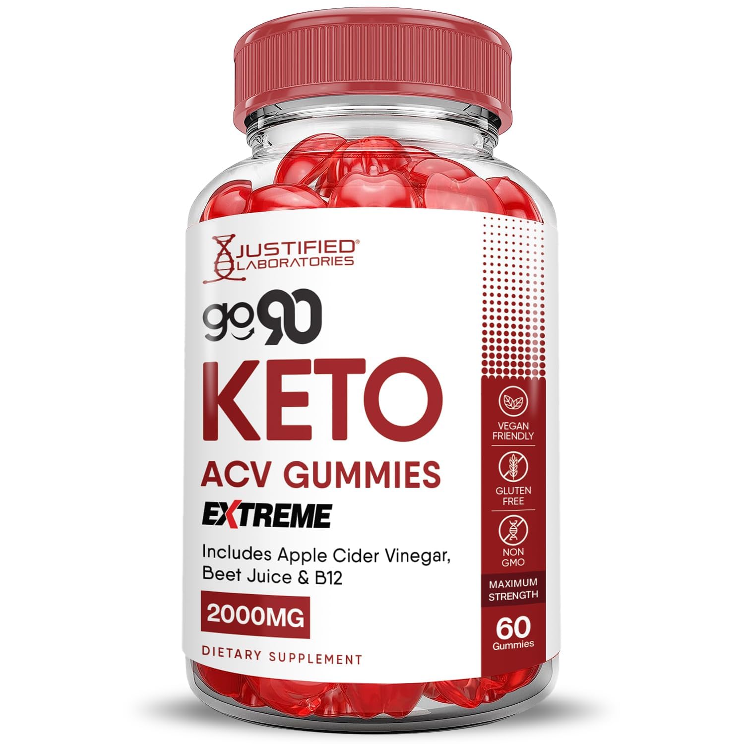 Justified Laboratories Go 90 Keto ACV gomitas veganas sin OGM aptas para dietas