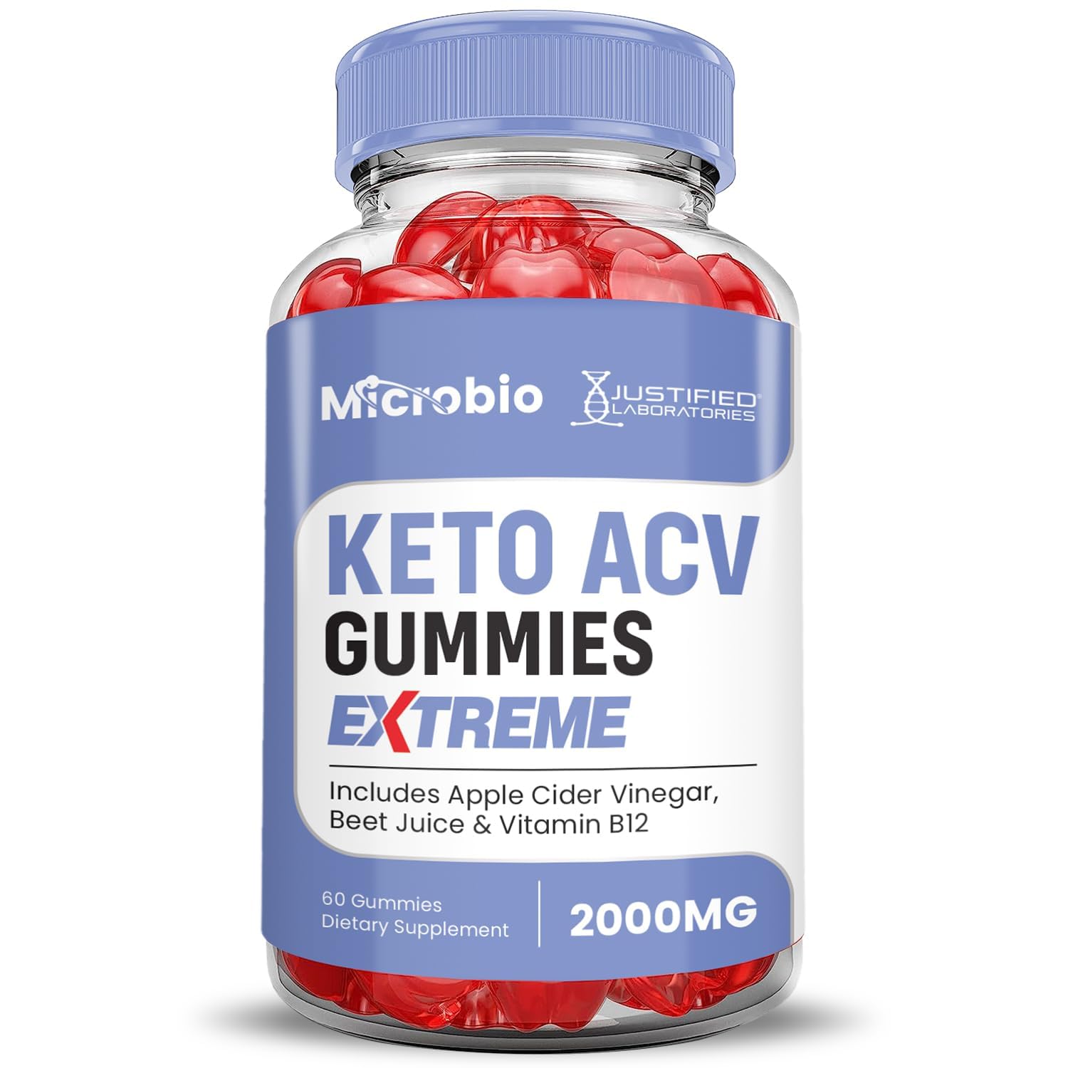 Justified Laboratories gomitas Microbio Keto ACV, textura suave y masticable.