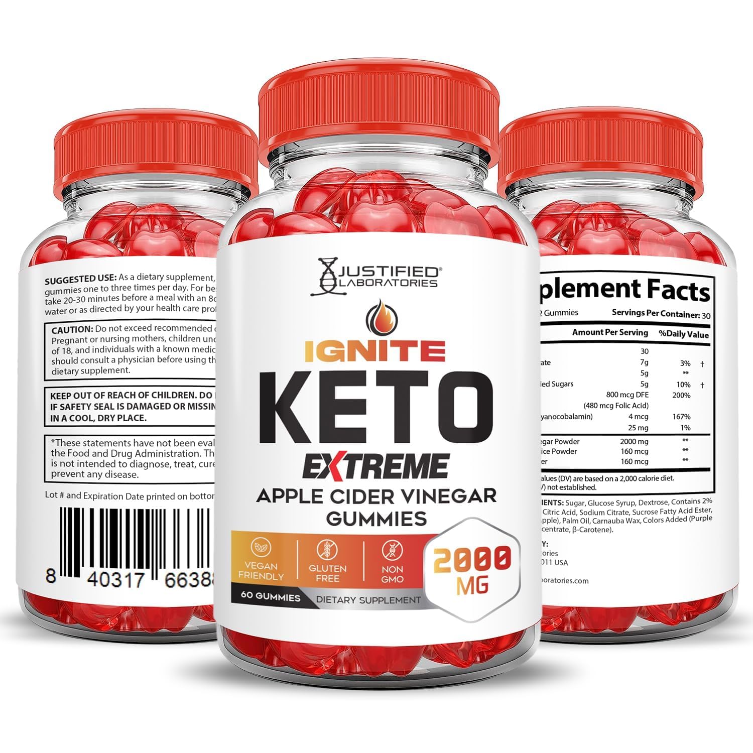 Justified Laboratories Ignite Keto gomitas base de pectina para textura suave.