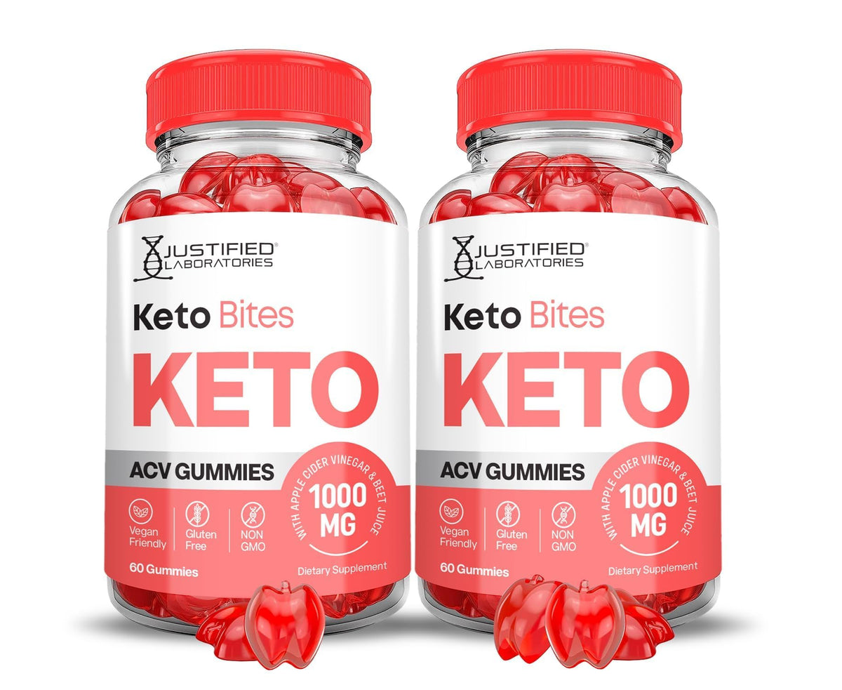 Justified Laboratories Keto Bites ACV Gummies, empaque compacto para llevar.