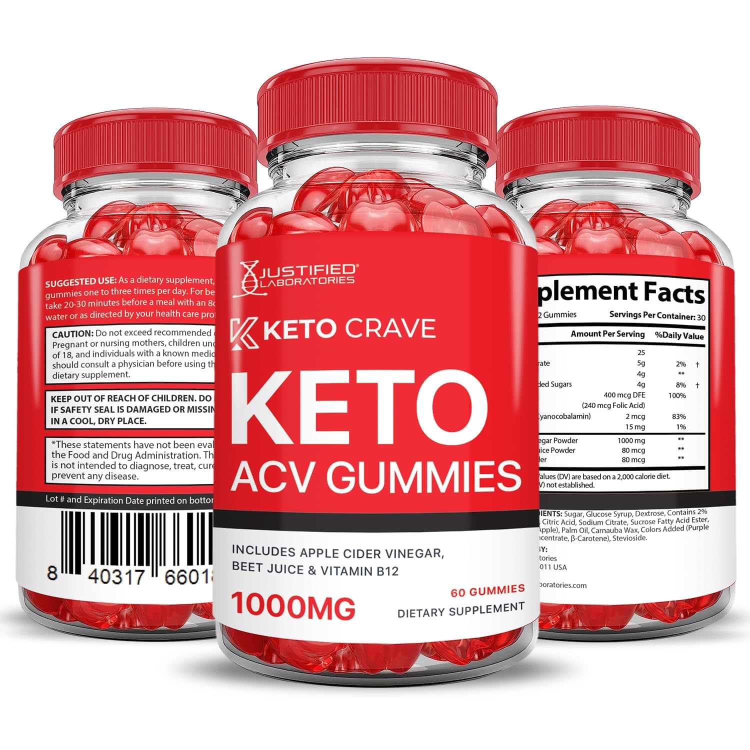 Justified Laboratories Keto Crave ACV, empaque destacado para una compra rápida