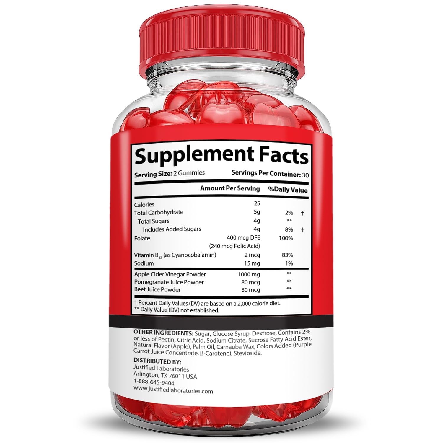 Justified Laboratories Keto Crave ACV, gomitas veganas con ingredientes naturales para el día