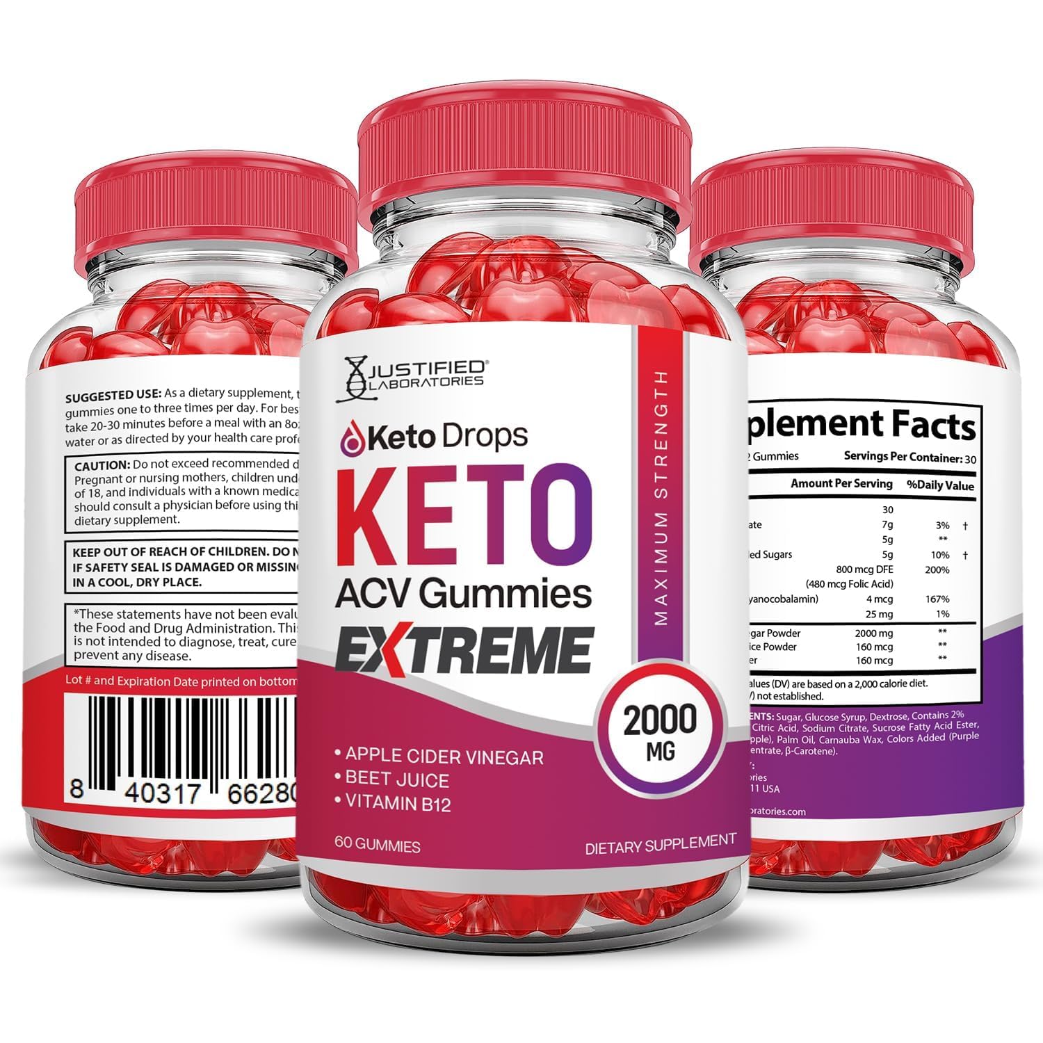 Justified Laboratories Keto Drops Gummies: 60 gomitas para suministro práctico.