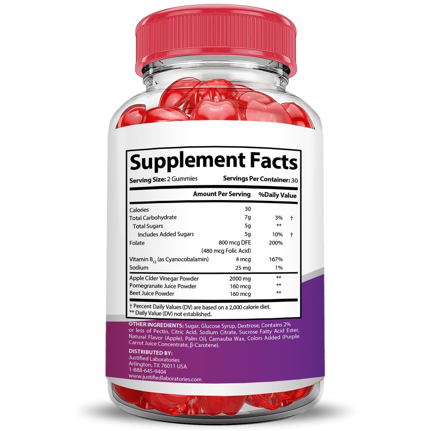 Justified Laboratories Keto Drops Gummies: ingredientes clave remolacha y granada.