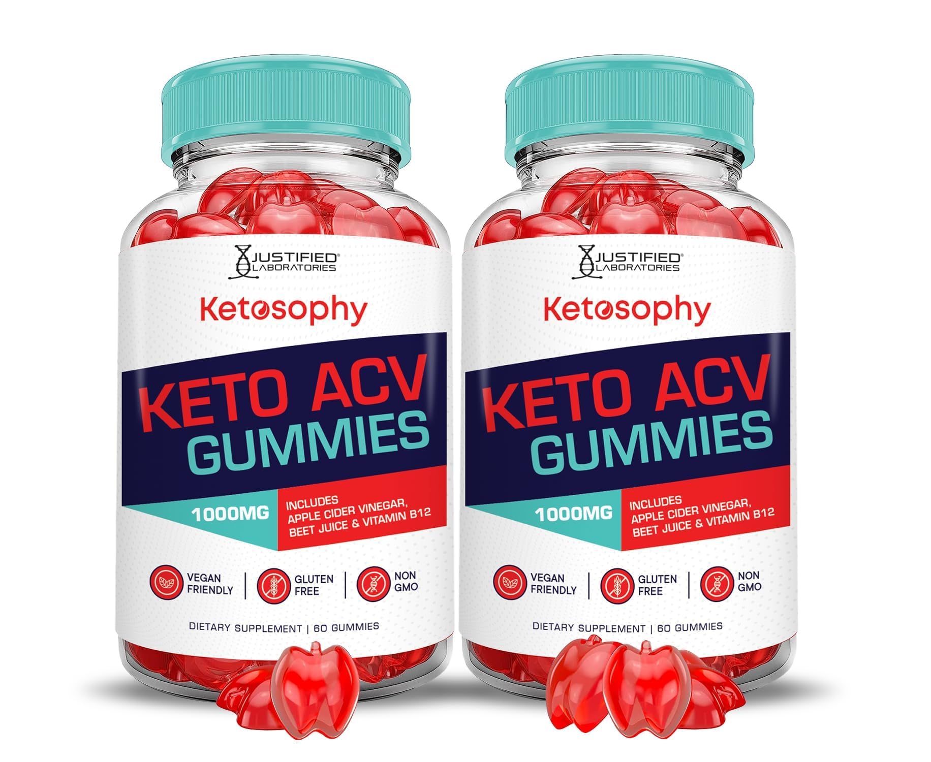 Justified Laboratories Ketosophy Gummies: presentación 2 pack para snack diario.