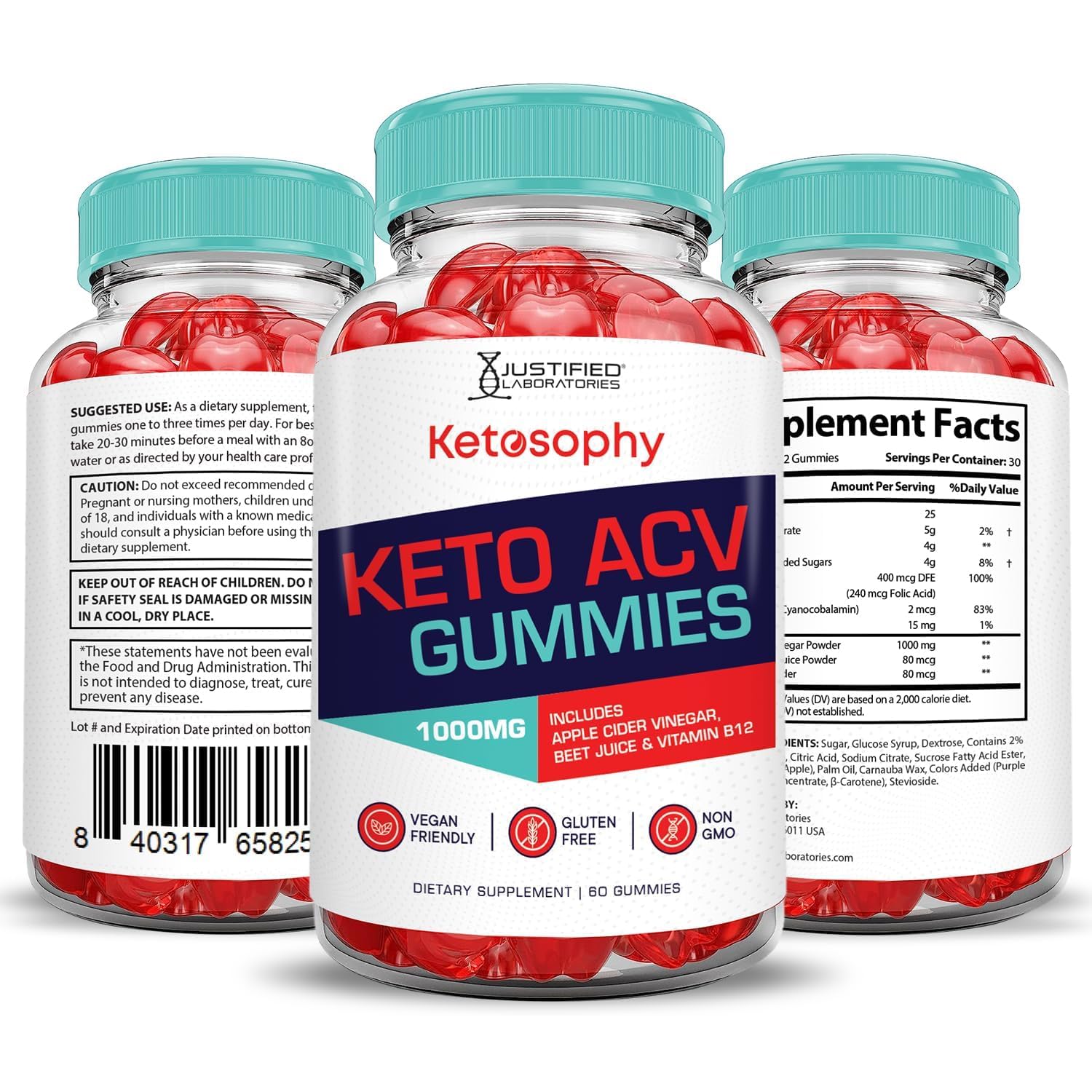 Justified Laboratories Ketosophy Gummies: fórmula vegana sin GMO.