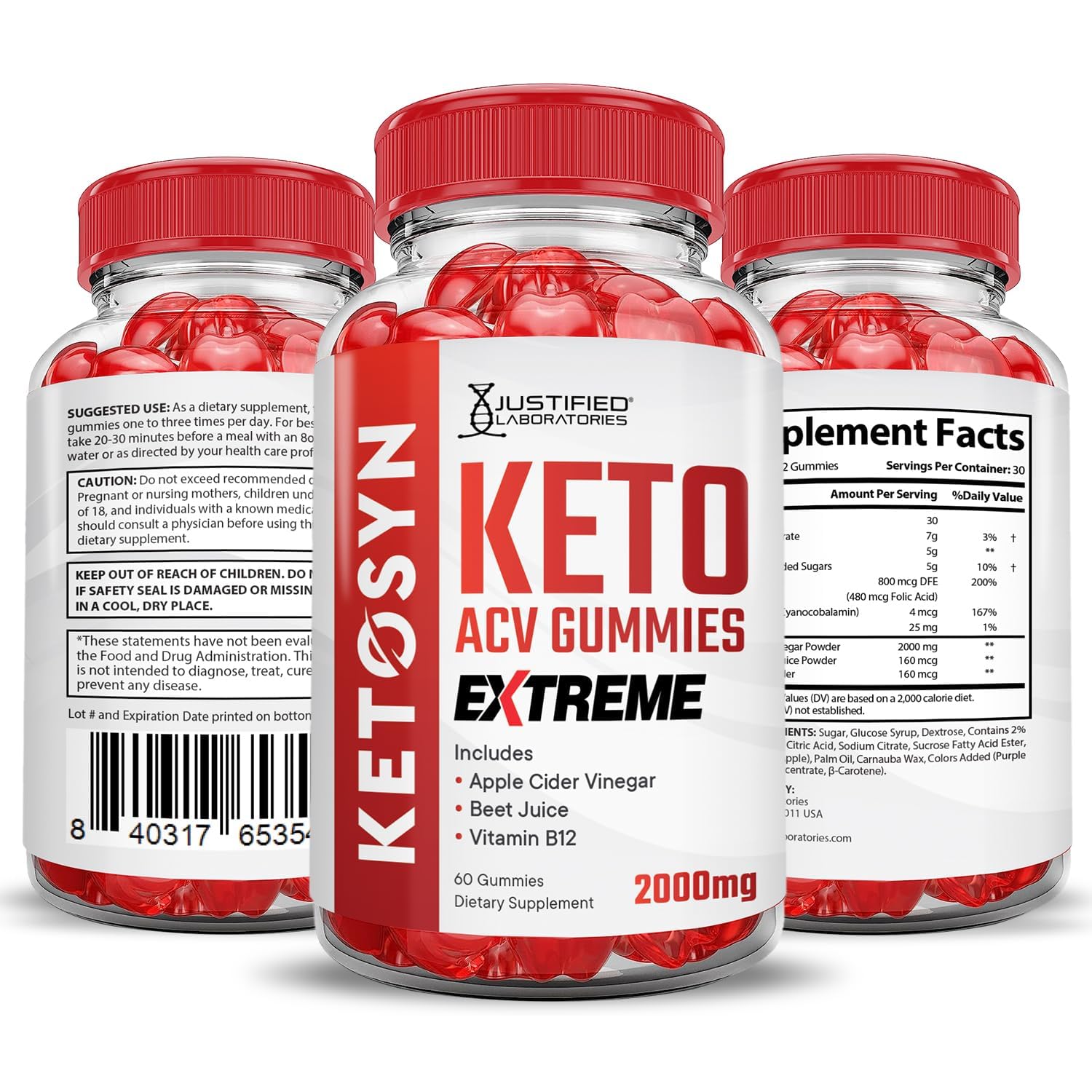 Justified Laboratories Ketosyn gomitas keto-ACV, envase de 60 gomitas para guardar fácilmente
