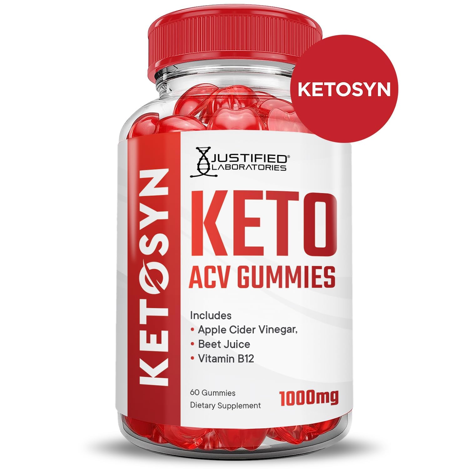 Ketosyn Keto ACV Gummies muestran B12 y folato visibles para soporte diario.