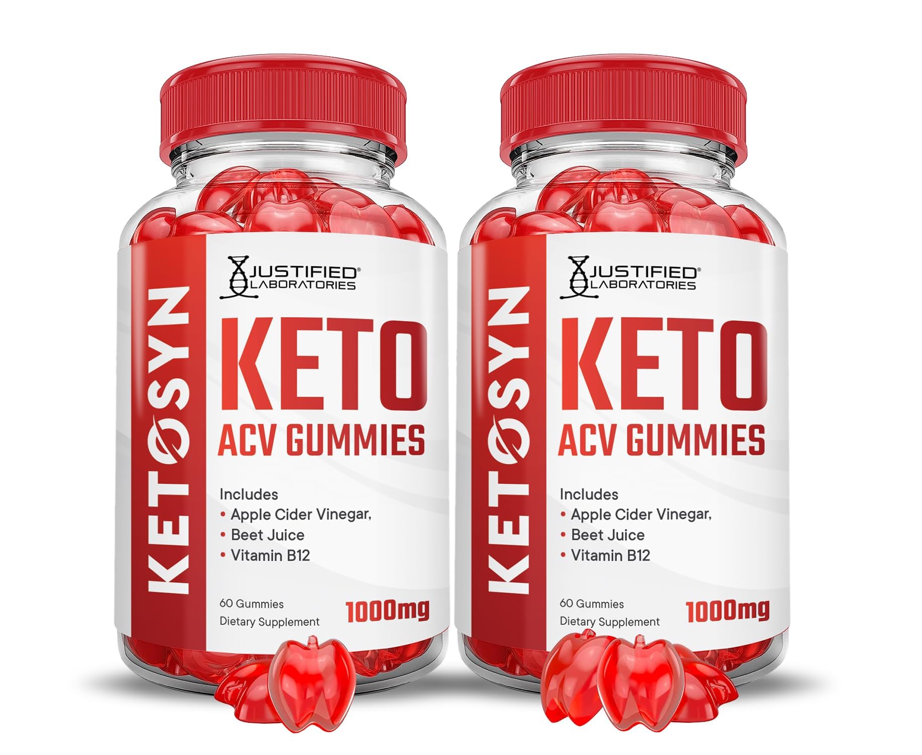 Justified Laboratories Ketosyn Keto ACV Gummies, botella 2-pack, ideal para tu rutina diaria.