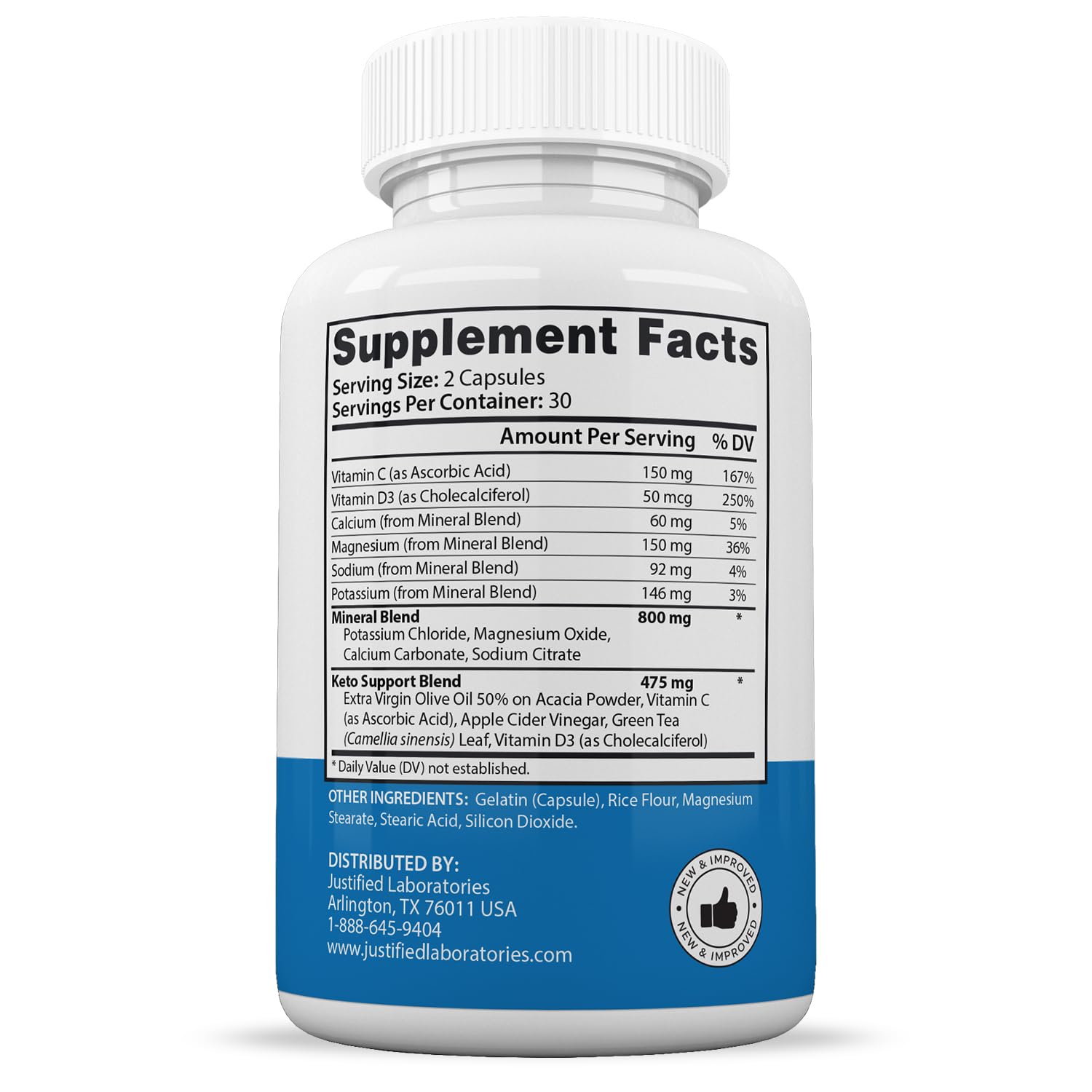 Justified Laboratories Lean Time Keto, caja exterior, referencia visual para compra consciente.