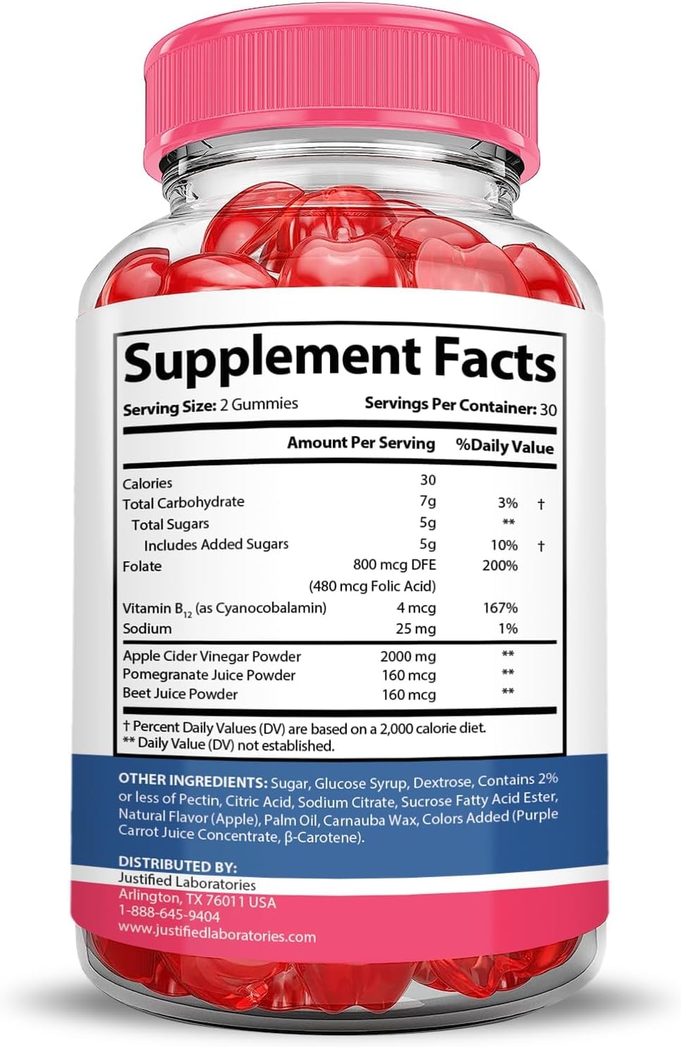 Justified Laboratories Liberty Bites frambuesa: gominolas cetogénicas con ACV para sabor intenso