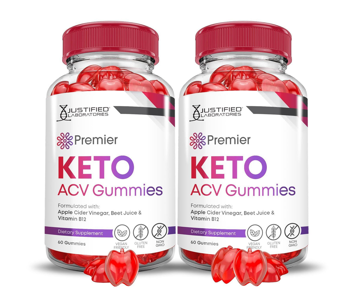 Justified Laboratories Premier Keto ACV Gummies en bote para ingesta diaria conveniente