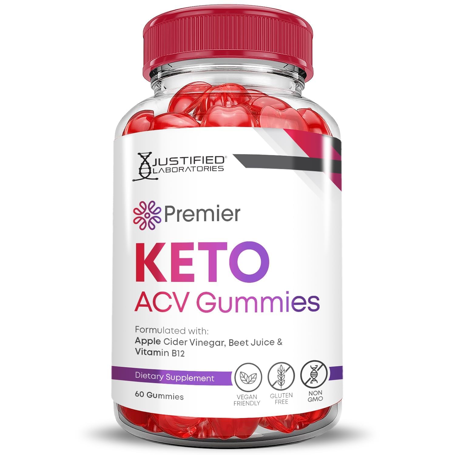 Justified Laboratories Premier Keto ACV Gummies, sabor delicioso para snack saludable