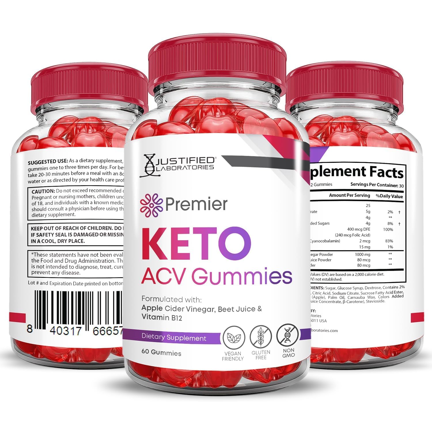 Justified Laboratories Premier Keto ACV Gummies, uso diario para complementar tu rutina