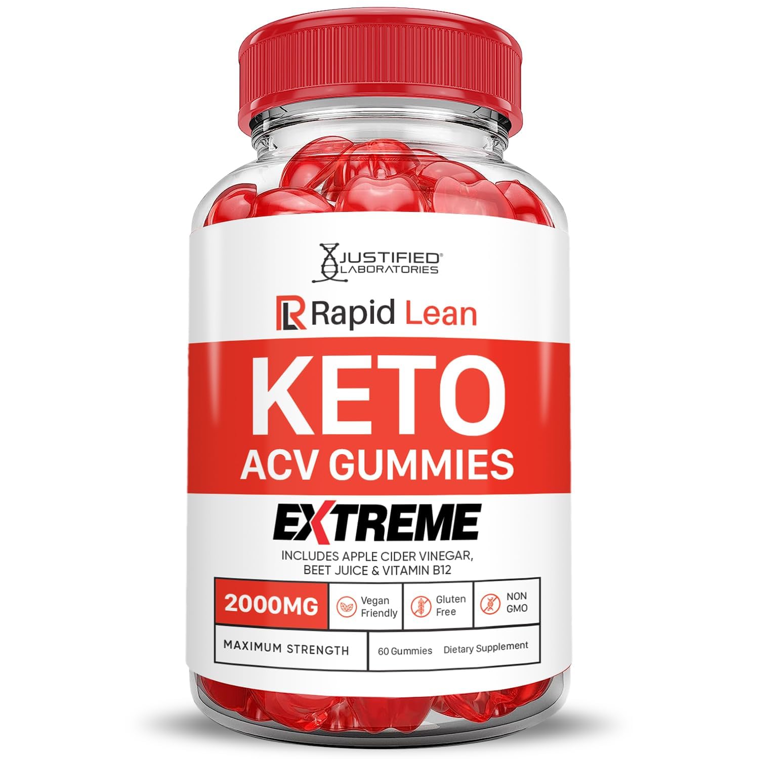 Justified Laboratories Rapid Lean Keto ACV Gummies textura suave gracias a la pectina.