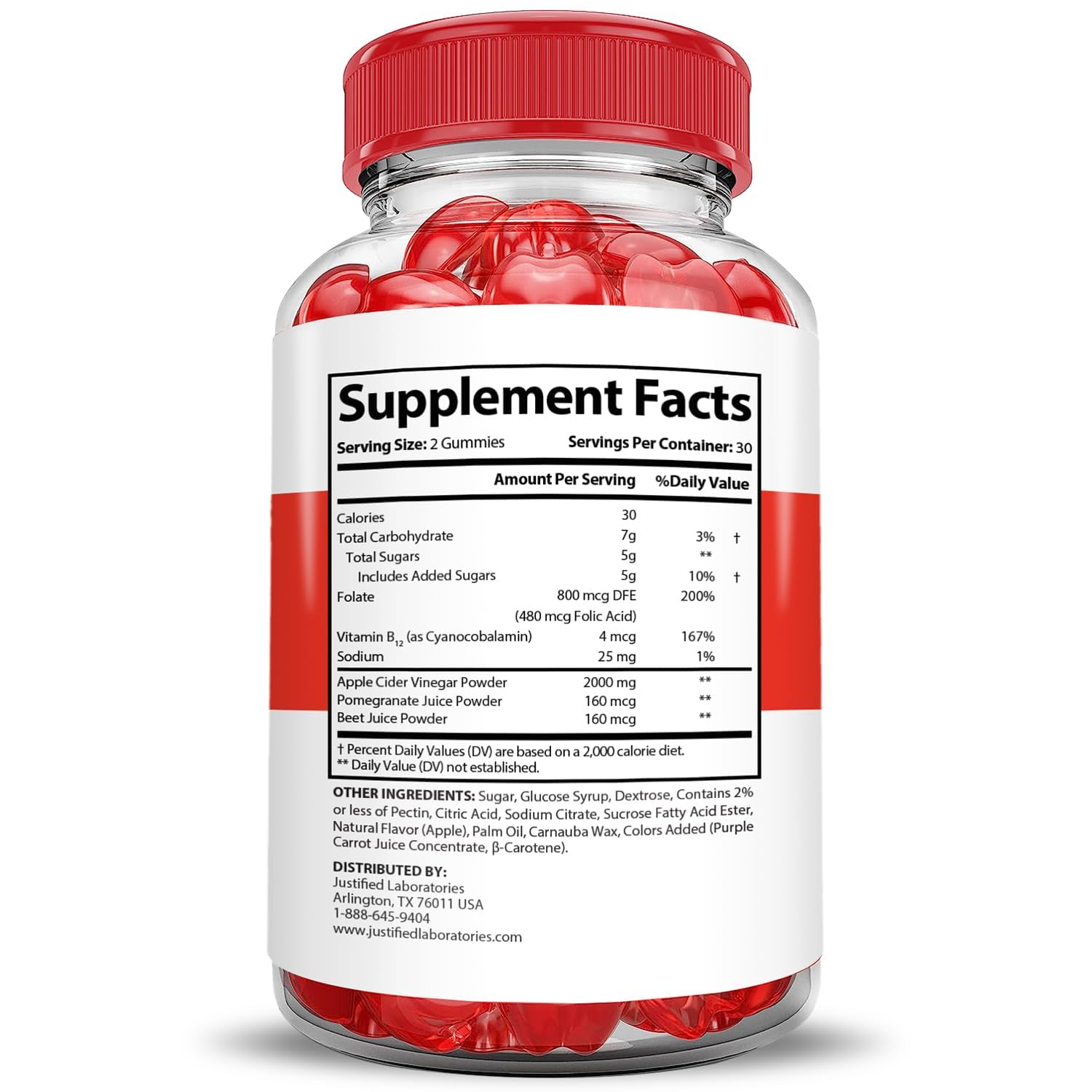 Justified Laboratories Rapid Lean Keto ACV Gummies sabor frutal para snack Keto.