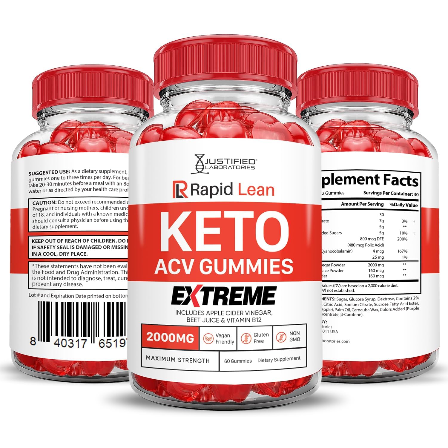 Justified Laboratories Rapid Lean Keto ACV Gummies seguros y de calidad.