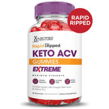 Justified Laboratories Rapid Ripped cetogenicas ACV gomitas, etiqueta detallada, información clara sobre ingredientes.