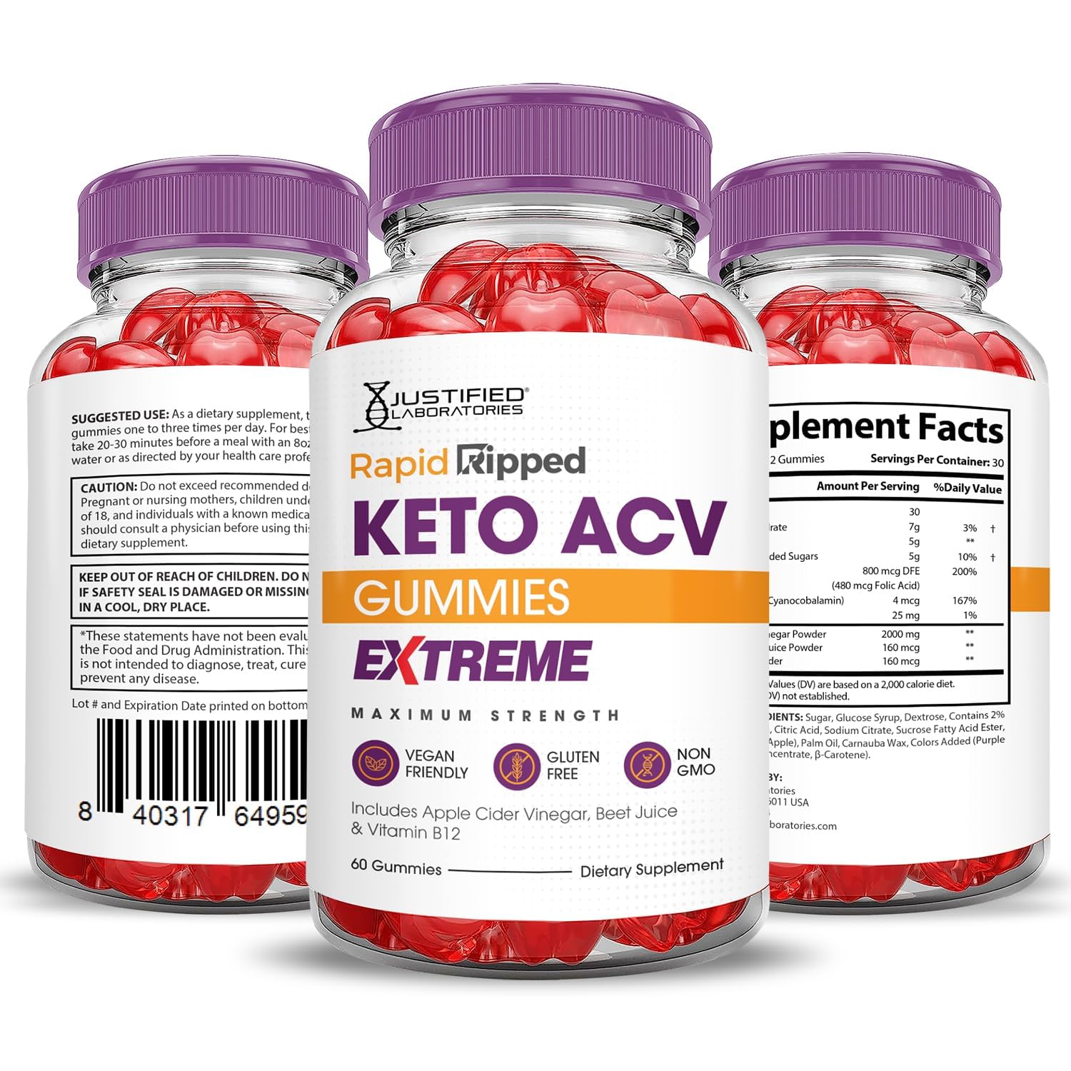 Justified Laboratories Rapid Ripped cetogenicas ACV gomitas, prueba de sabor, snack saludable y sabroso.
