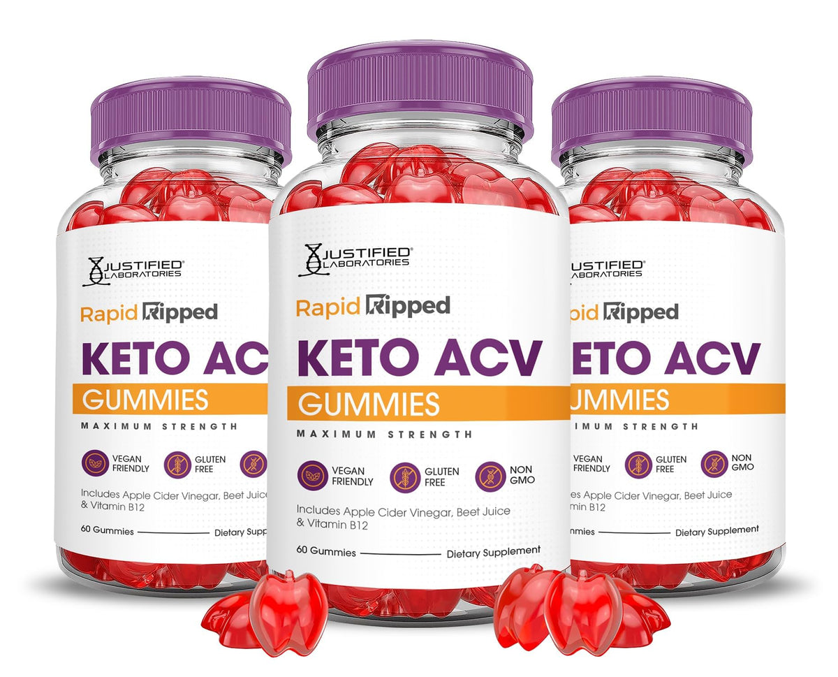 Justified Laboratories Rapid Ripped gomitas frente al envase, snack sabroso para la rutina keto