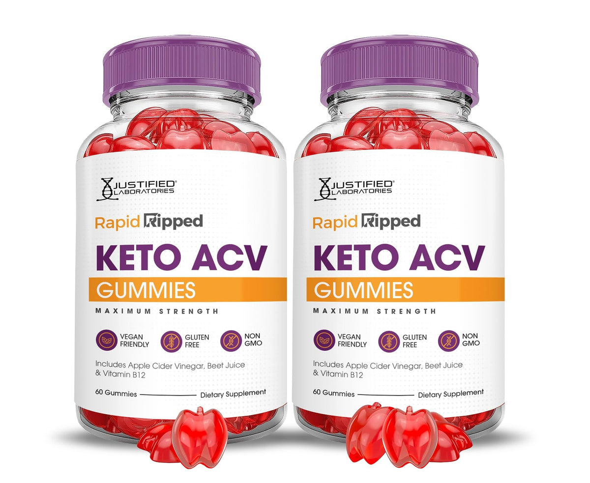 Justified Laboratories Rapid Ripped Keto ACV Gummies en empaque doble para consumo diario.