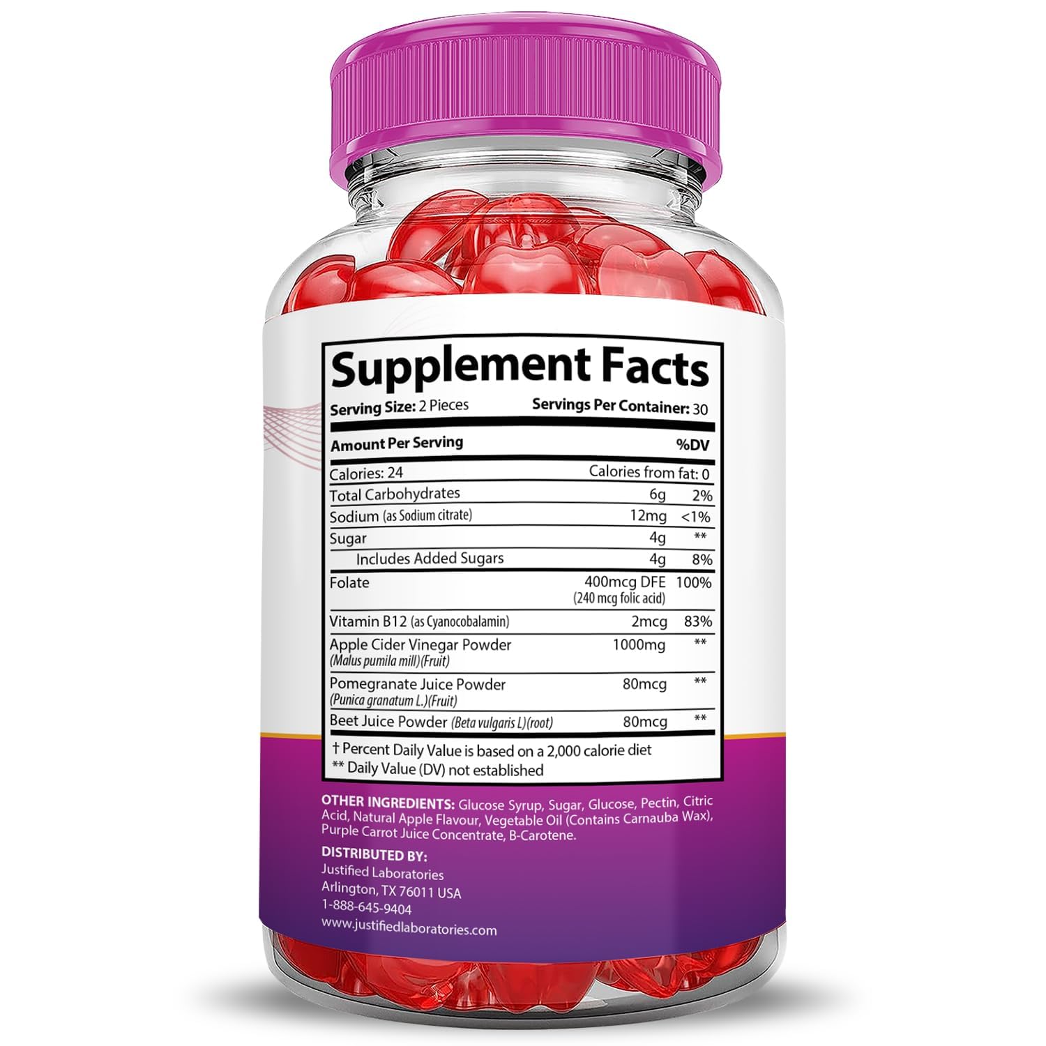 Justified Laboratories Ripped Results Keto ACV Gummies caja con porciones para snack keto.
