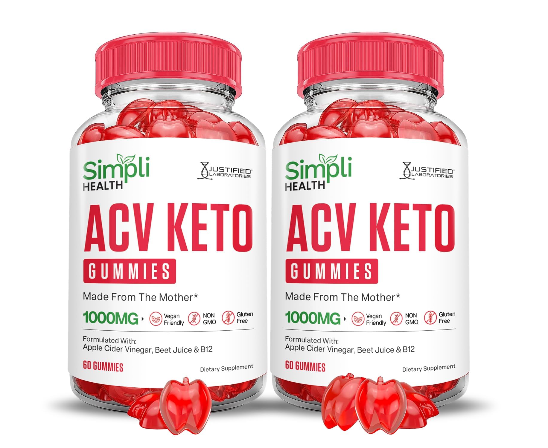 Justified Laboratories Simpli Health Keto ACV Gomitas envase, snack rápido para el día a día.