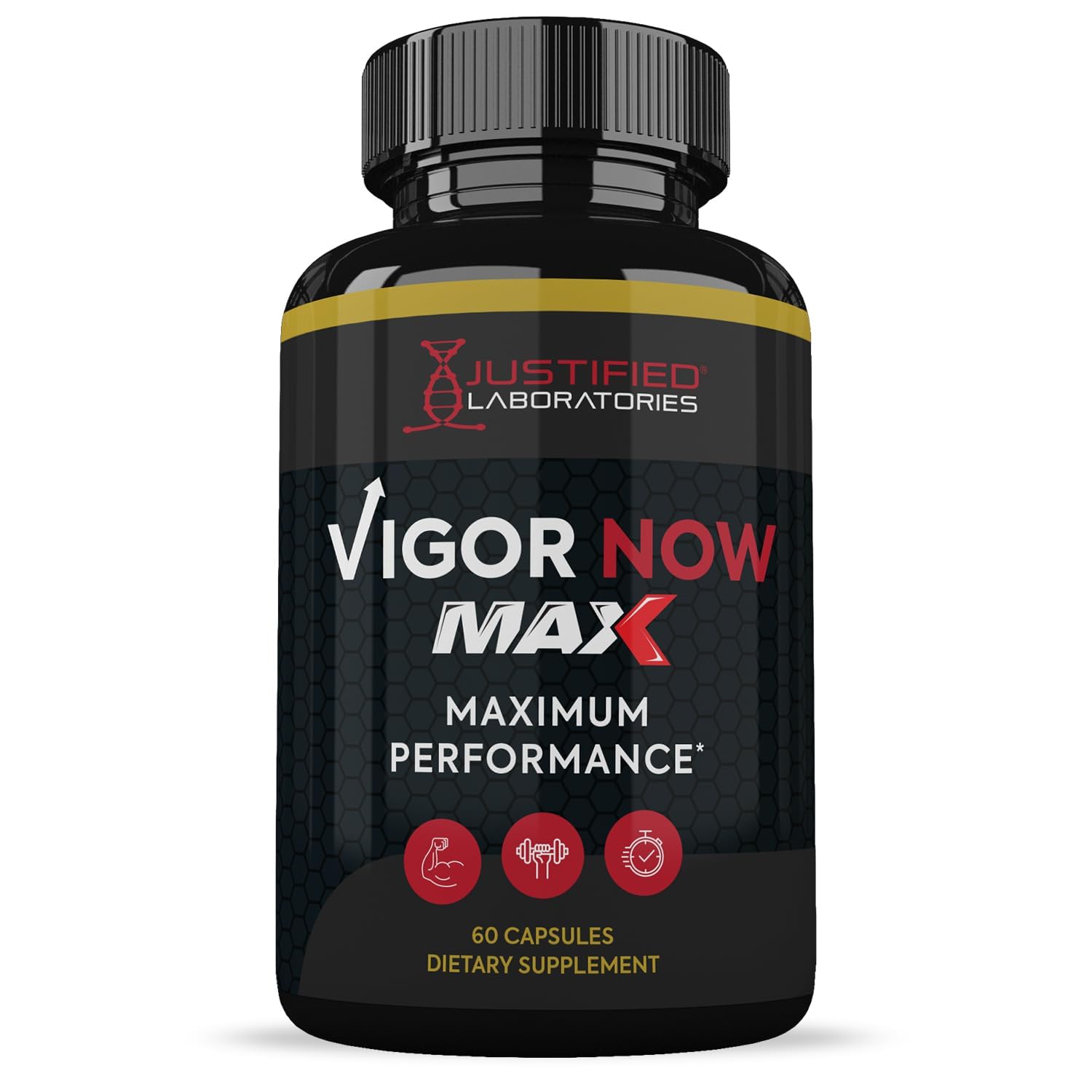 Justified Laboratories Vigor Now Max: etiqueta con ingredientes clave para el bienestar masculino